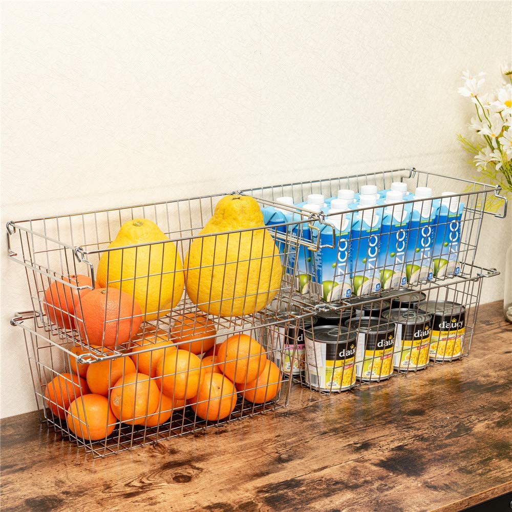 SANNO Chest Freezer Basket Stackable Baskets, Pantry Storage and Organization Chest Freezer Bins Stackable Potato and Onion Storage Bin Metal Baskets for Storage,set of 4