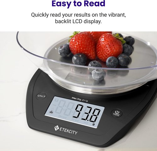 Etekcity Digital Food Scale - Accurate 0.1g Measurement for Weight Loss & Meal Prep | 11lb/5kg, Stainless Steel Black
