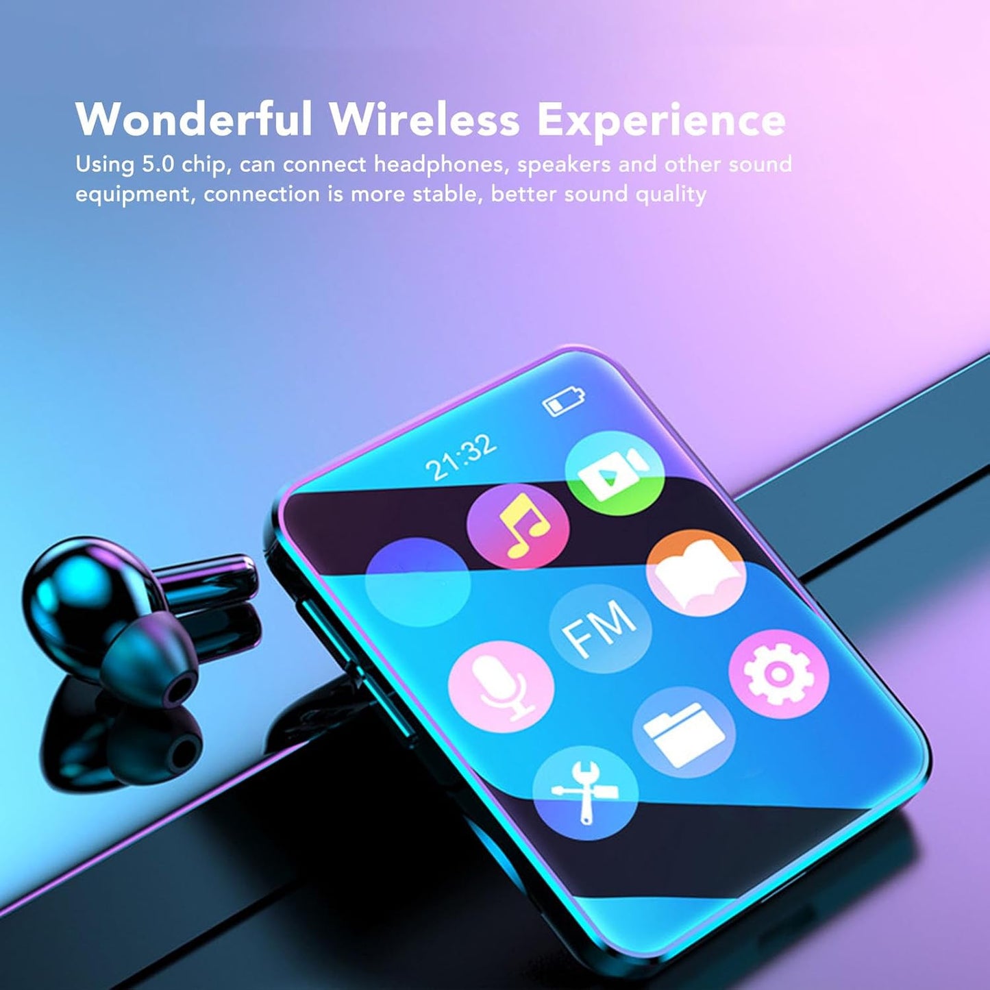 MP3 Bluetooth5.0, 1.8 inch 128GB (32G) Player with Portable Music Player with Back Clip, Built in Speaker, FM Radio