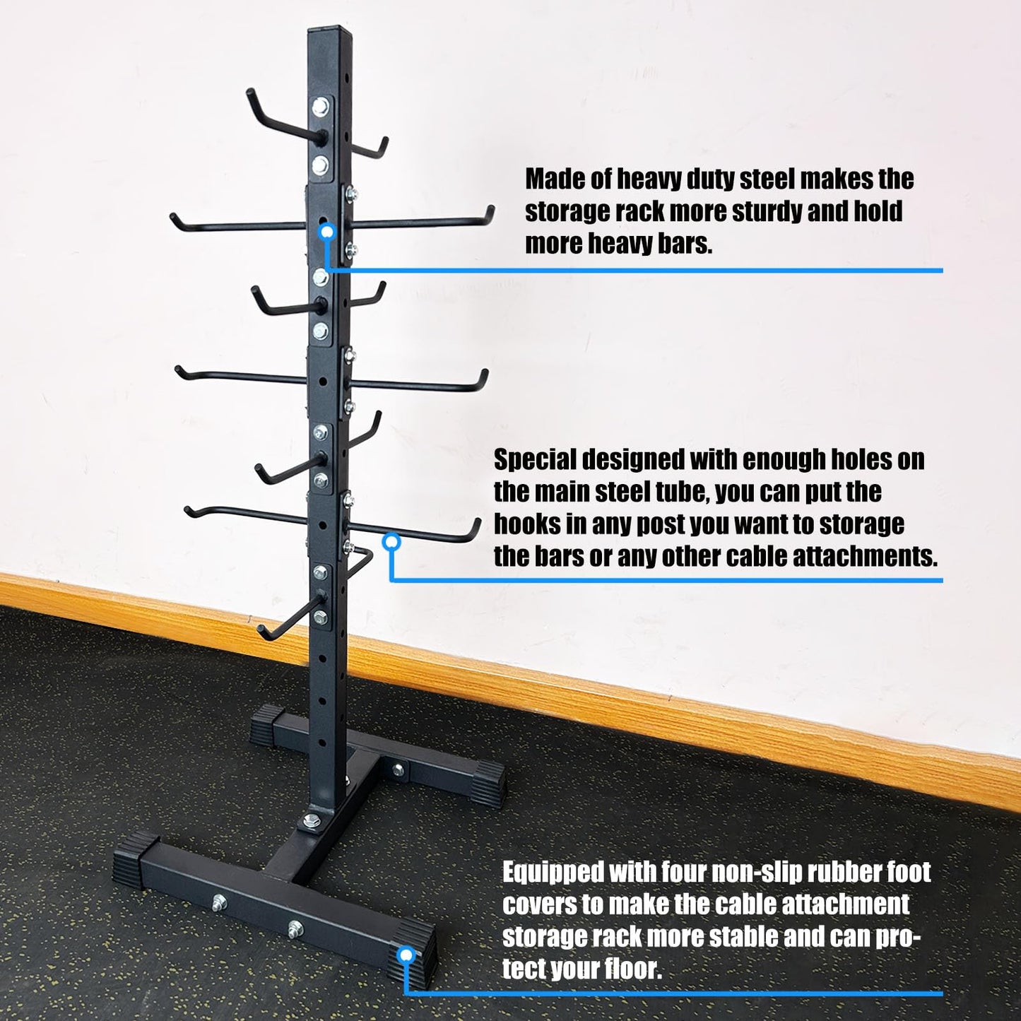 BLUSLM Cable Attachment Rack for Lat Pull Down Bar, Heavy Duty Steel Lat Bar Organizer, Gym Storage Rack for LAT Pulldown Attachments