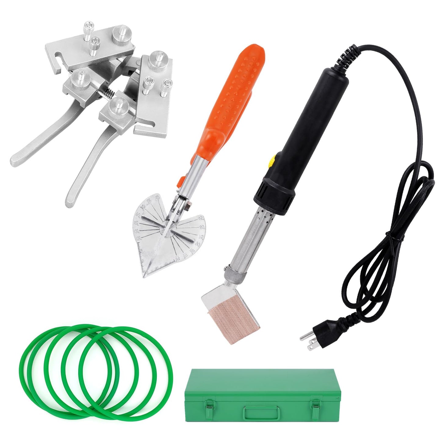JIAWANSHUN PU Round Belt Welding Machine Set with Iron Storage Box – 200W 110V Adjustable Temperature Soldering Iron 150-400°C, Positioning Pliers & Multi-Angle Scissors for V-Belt, Plastic Strip