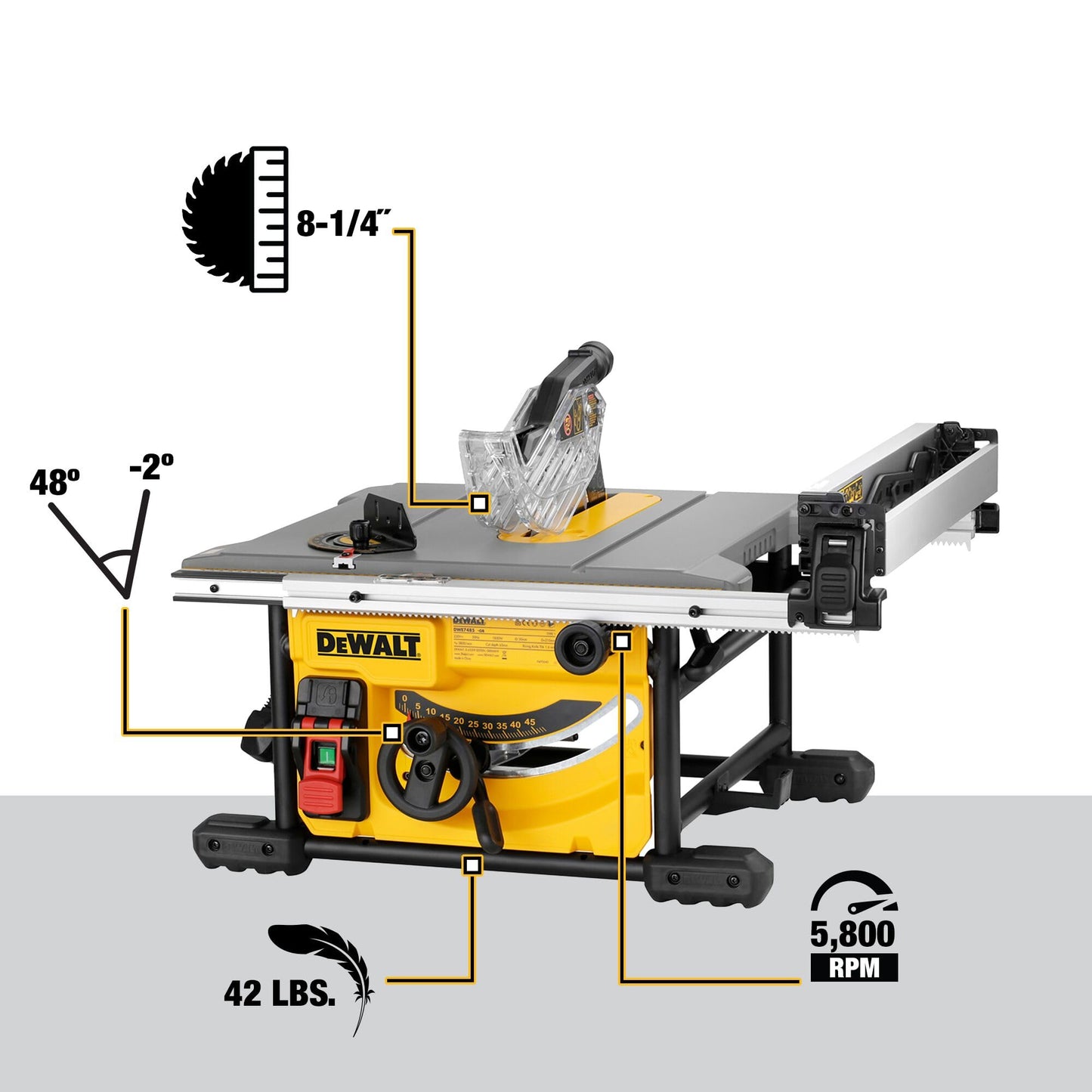 DEWALT 15 Amp 8-1/4 in. Compact Portable Jobsite Table Saw (DWE7485)