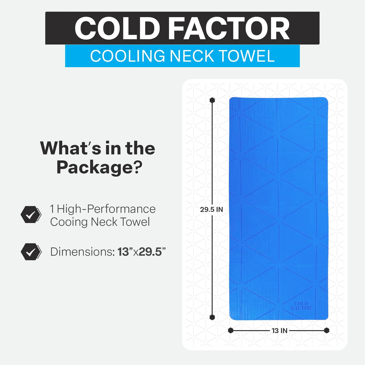 COLD FACTOR Cooling Towels for Sports, Cooling Neck Wraps – Cold Towel for Running, Workout & Outdoor Use, with UPF 50+-Soft, Chill Pad, Reusable Cooling Neck Towel, 13"x29.5" - 1 Pack (Blue)