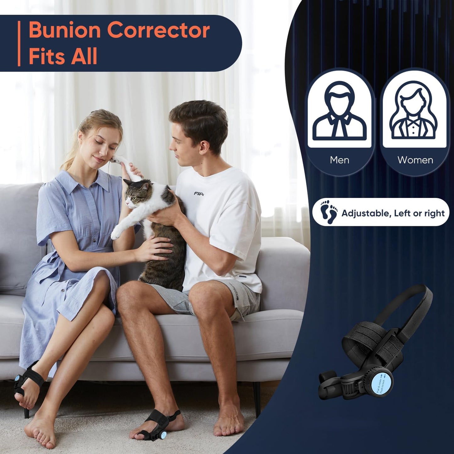 AKFDD Bunion Corrector for Women & Men, Adjustable Knob Dual-Action Bunion Splint with Silicone Pad - Orthopedic Toe Straightener & Separator for Hallux Valgus Relief, Fits Left/Right Feet (Black)