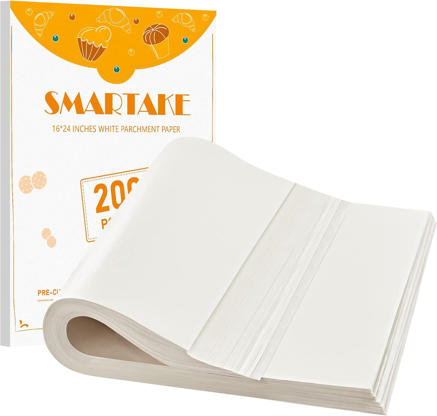 SMARTAKE Parchment Paper Baking Sheets - 200 Pcs Non-Stick Precut, 16x24 Inches for Baking & Grilling