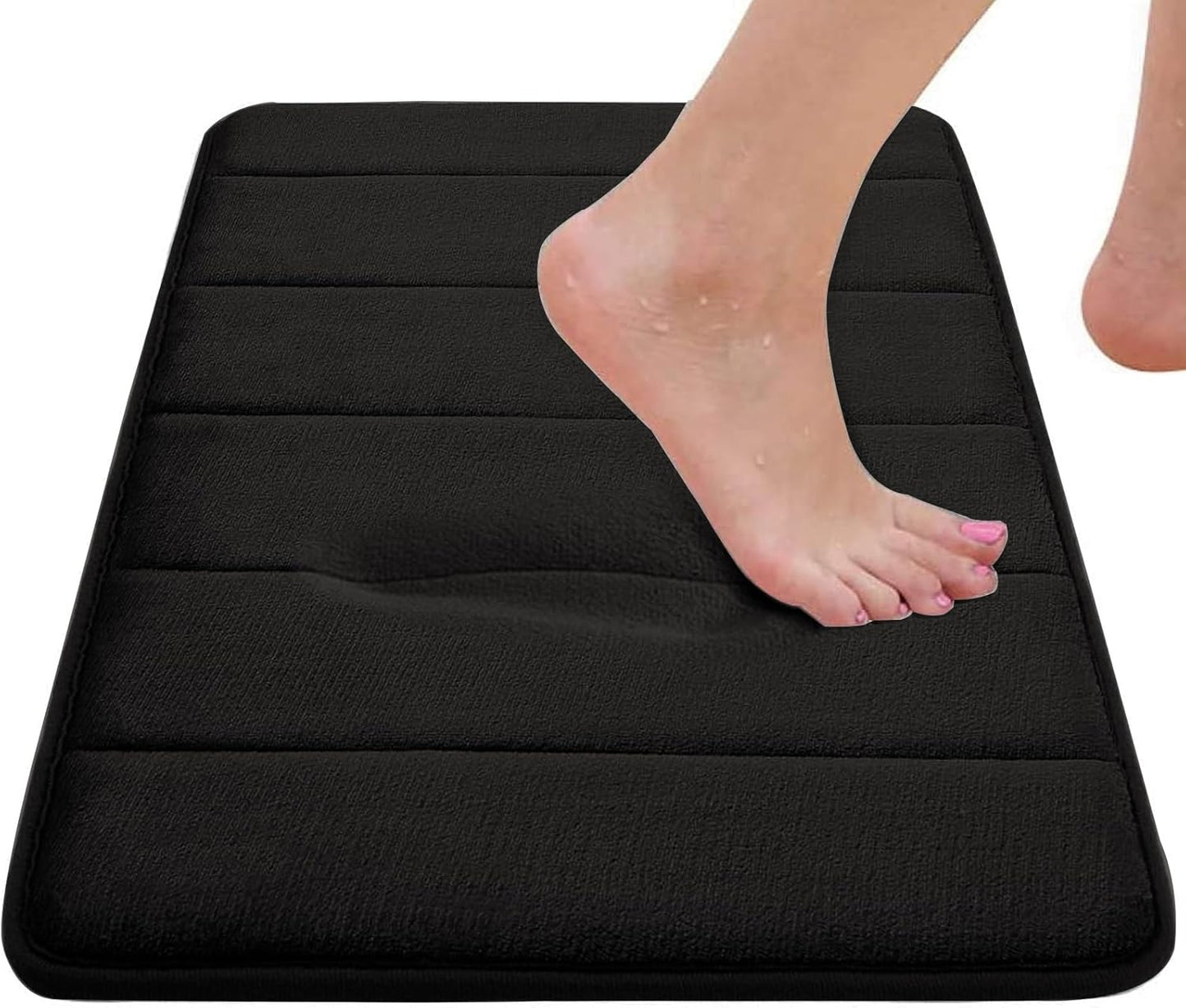 Skiennix Memory Foam Bath Rugs Set - Non-Slip, Washable, Super Soft 3-Piece Black Bathroom Mats