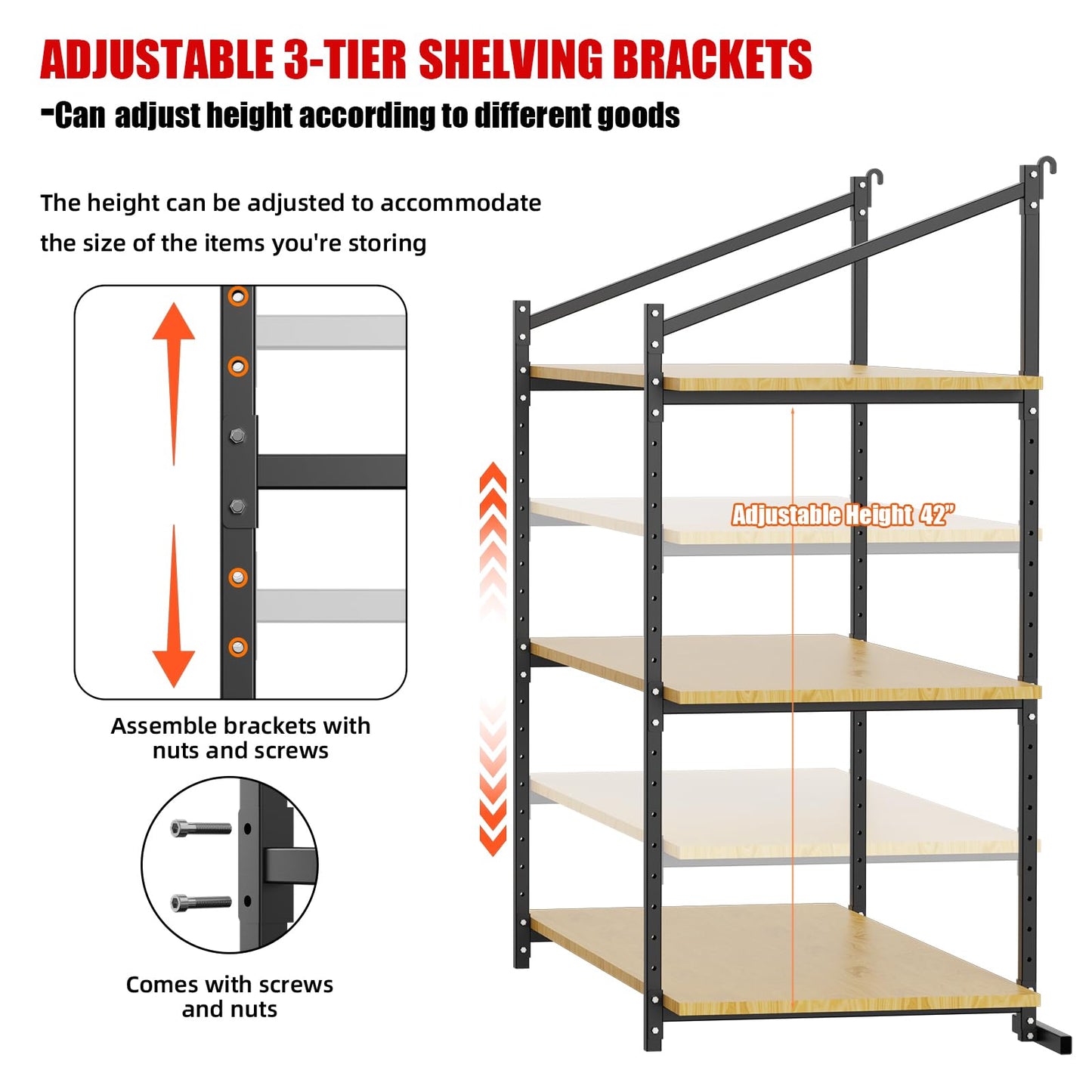 2-Pack Adjustable Shipping Container Shelf Brackets - Heavy Duty 3-Tier Kit to Build 57" H x 20" W Shelving, DIY Storage Solution for Cargo Containers & Trailers