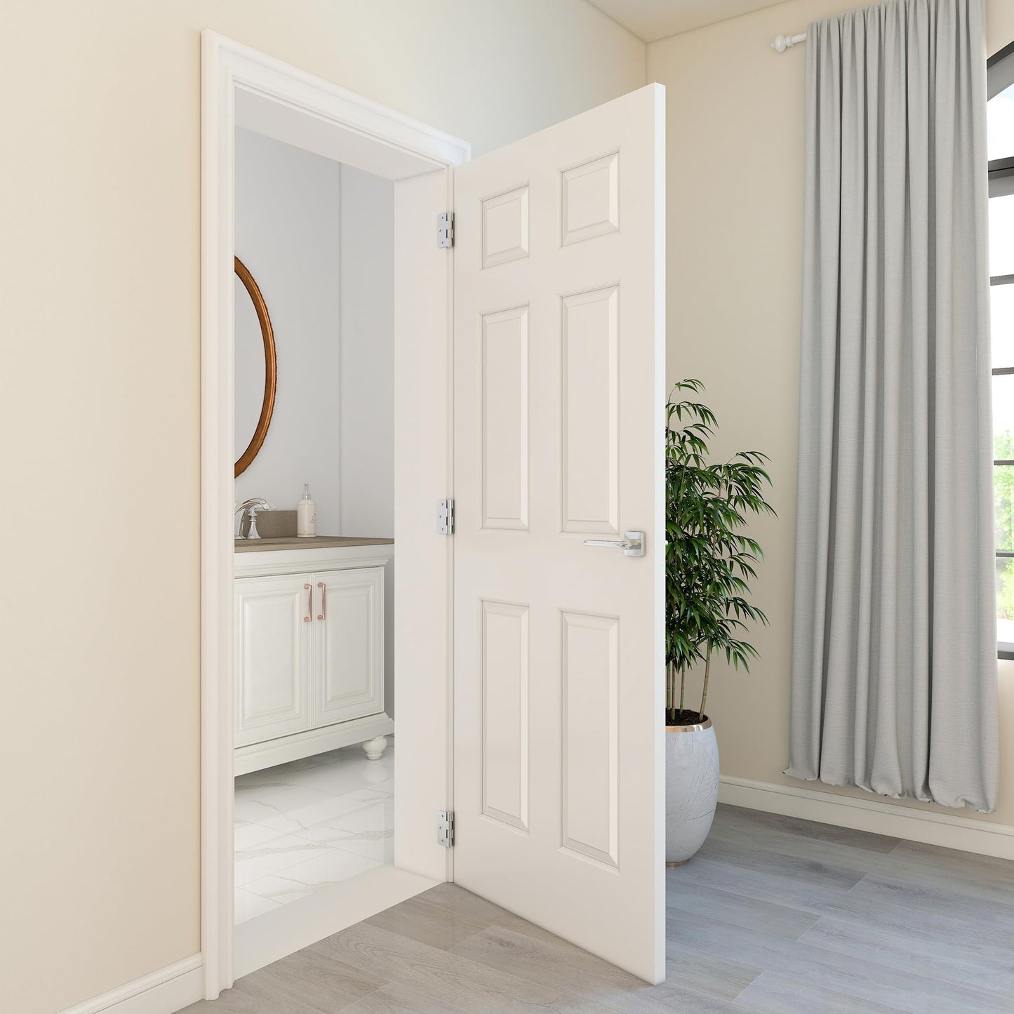JUBEST 24"x80" Raised 6-Panel Textured White Primed Hollow Core Interior Molded Door Slab, NOT Pre-drilled and NOT Included Hardware, Paintable Interior Door for Pantry, Laundry, Office