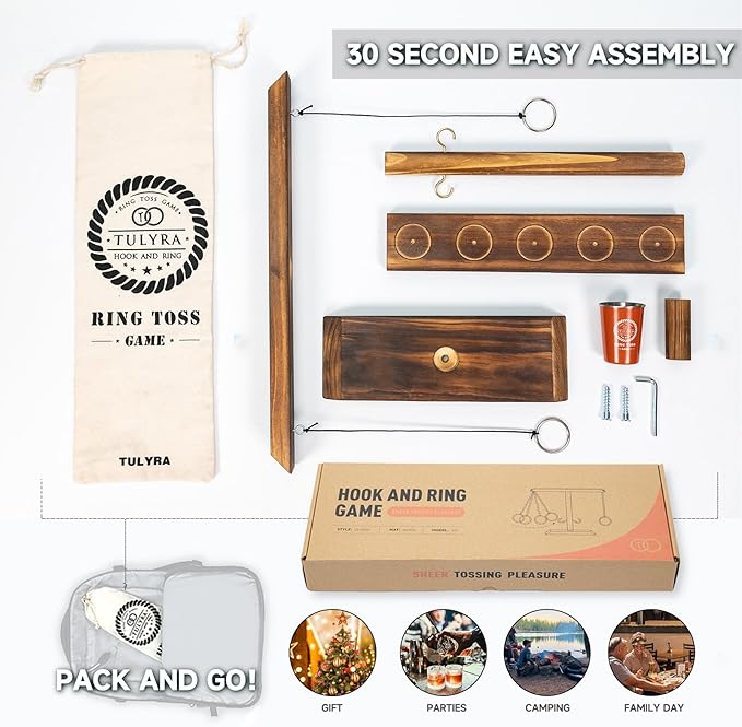 Ring Toss Game for Adults, Hook and Ring Game with Exclusive Carrying case & Unique Stainless Mini Cup, Super Easy to Assemble, XL Size(15.7" X 13"), Outdoor, Family