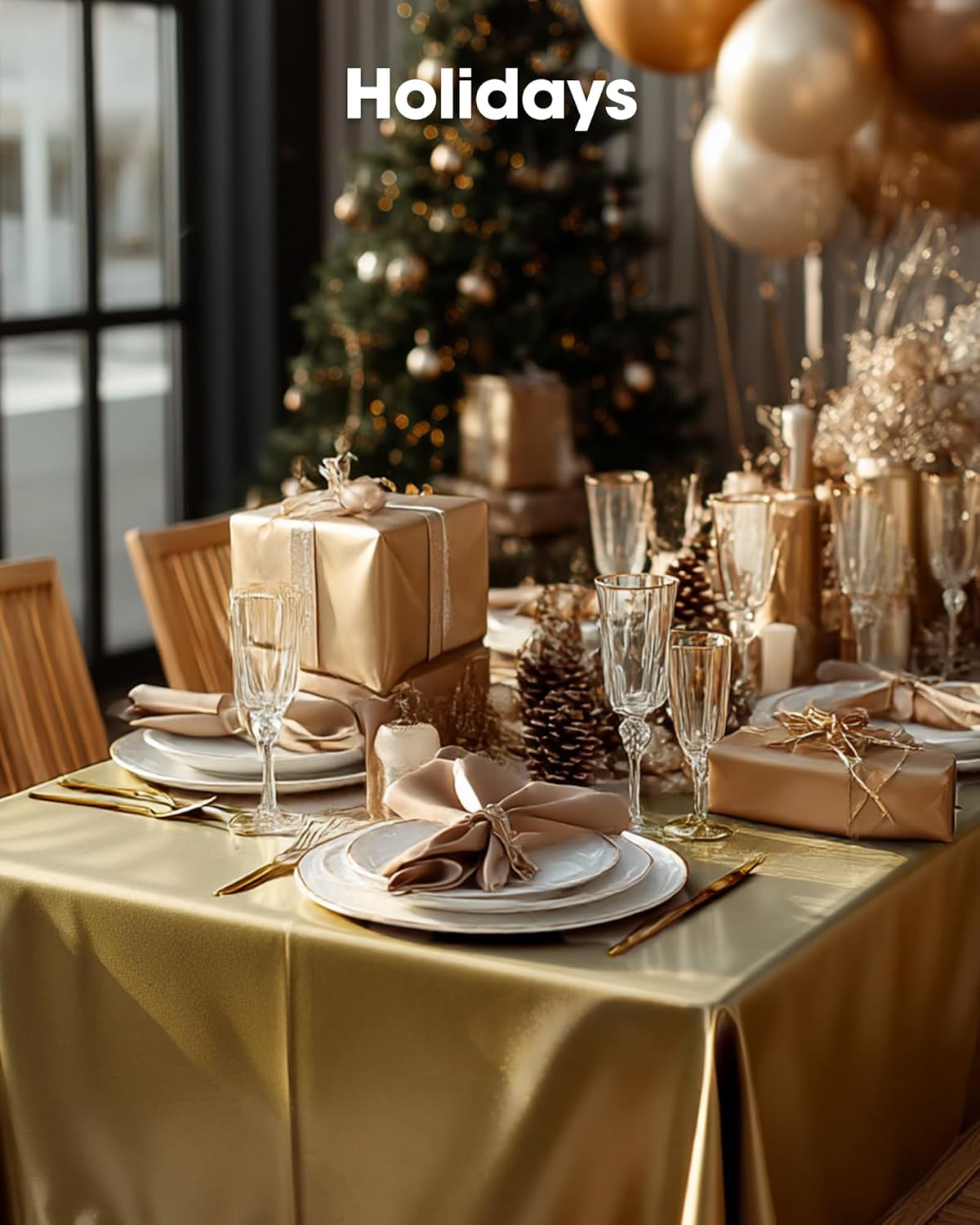 Pureegg Disposable Plastic Tablecloths - 10 Pack, 54 x 108 Inch, Sturdy & Leakproof, Gold for Events