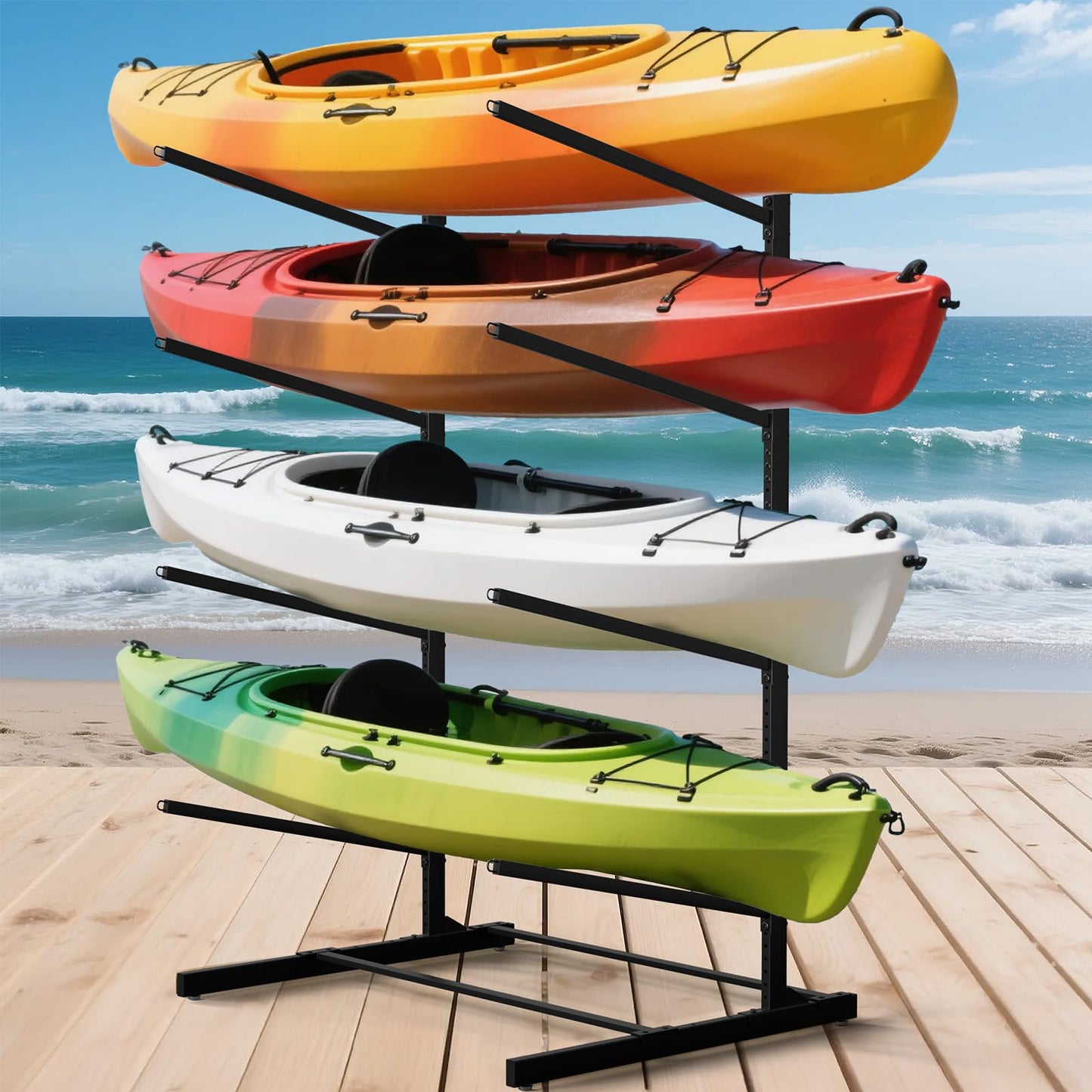 sogiv Freestanding Kayak Storage Rack, Metal Kayak Racks, Heavy Duty Kayak Holder, Freestanding Kayak Stand, Canoe Rack for Garage & Outdoor Storage, for Kayaks, Canoes, Surfboard & Paddleboard
