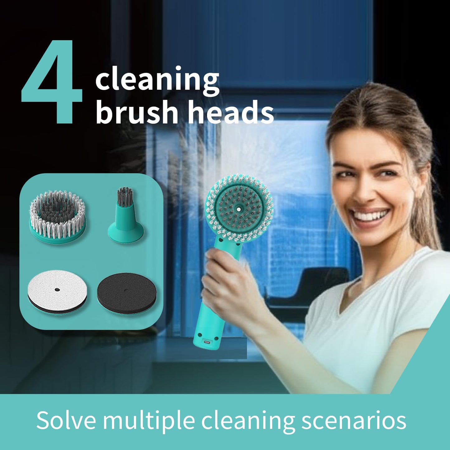 SCRIB-X Dual-Rotation Electric Scrubber - IPX5 Waterproof Multi-Surface Cleaning Brush for Bathroom, Kitchen, Tile, Glass & More - Includes 4 Brush Heads (Nylon/Sponge/Crevice/Flat)