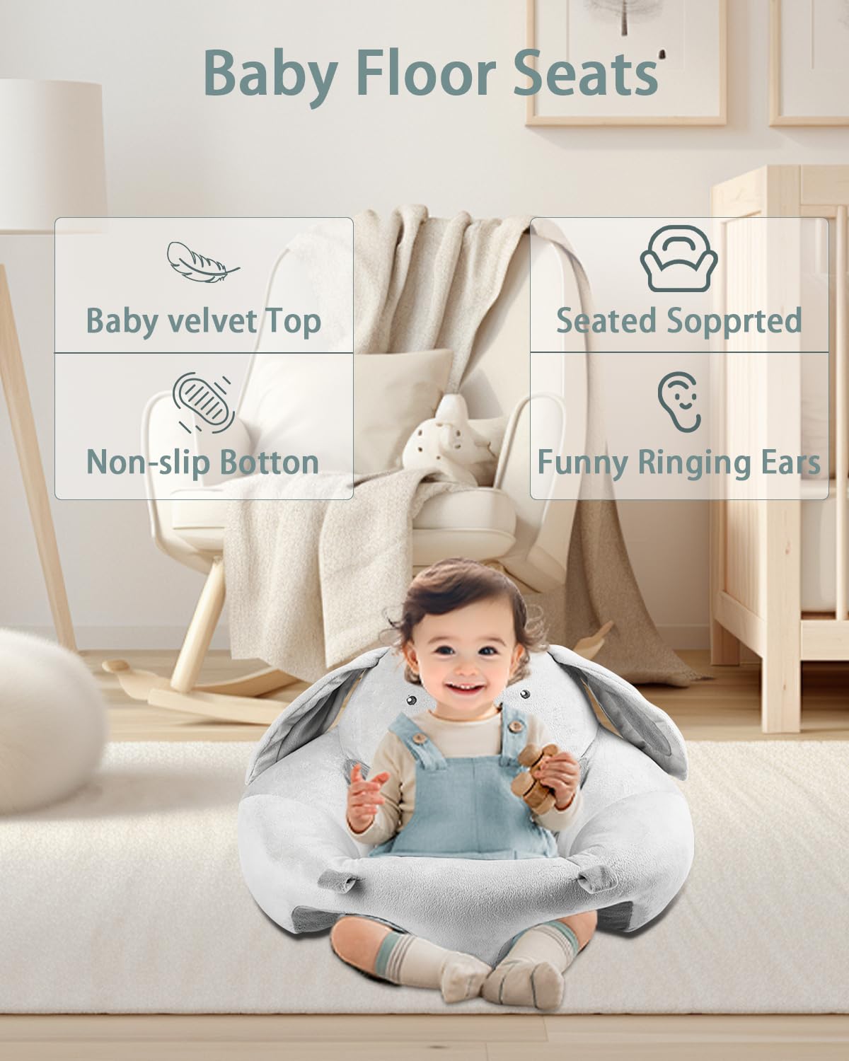 3-in-1 Baby Play Mat, Baby Seats for Infants for Sitting Up, Tummy Time Mat with 5 Detachable Toys, Baby Activity Gym & Playmats for Babies 0-6 6-12 Months, Newborn Baby Shower Gifts