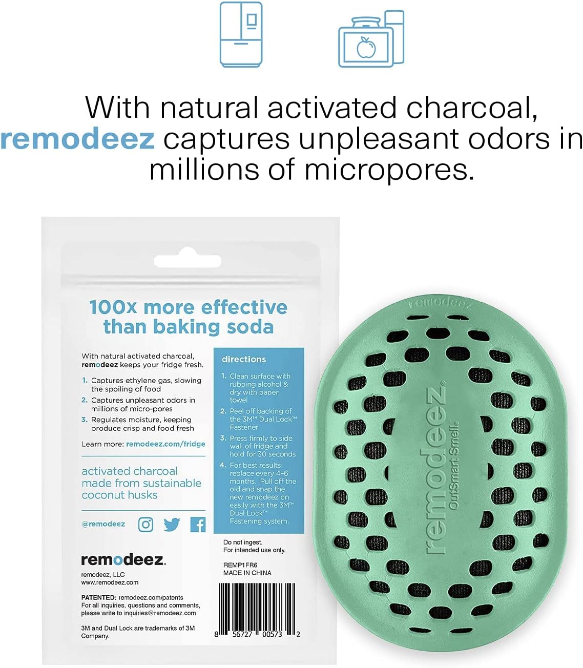 Remodeez Refrigerator Deodorizer - Activated Charcoal Bags | Odor & Moisture Eliminator