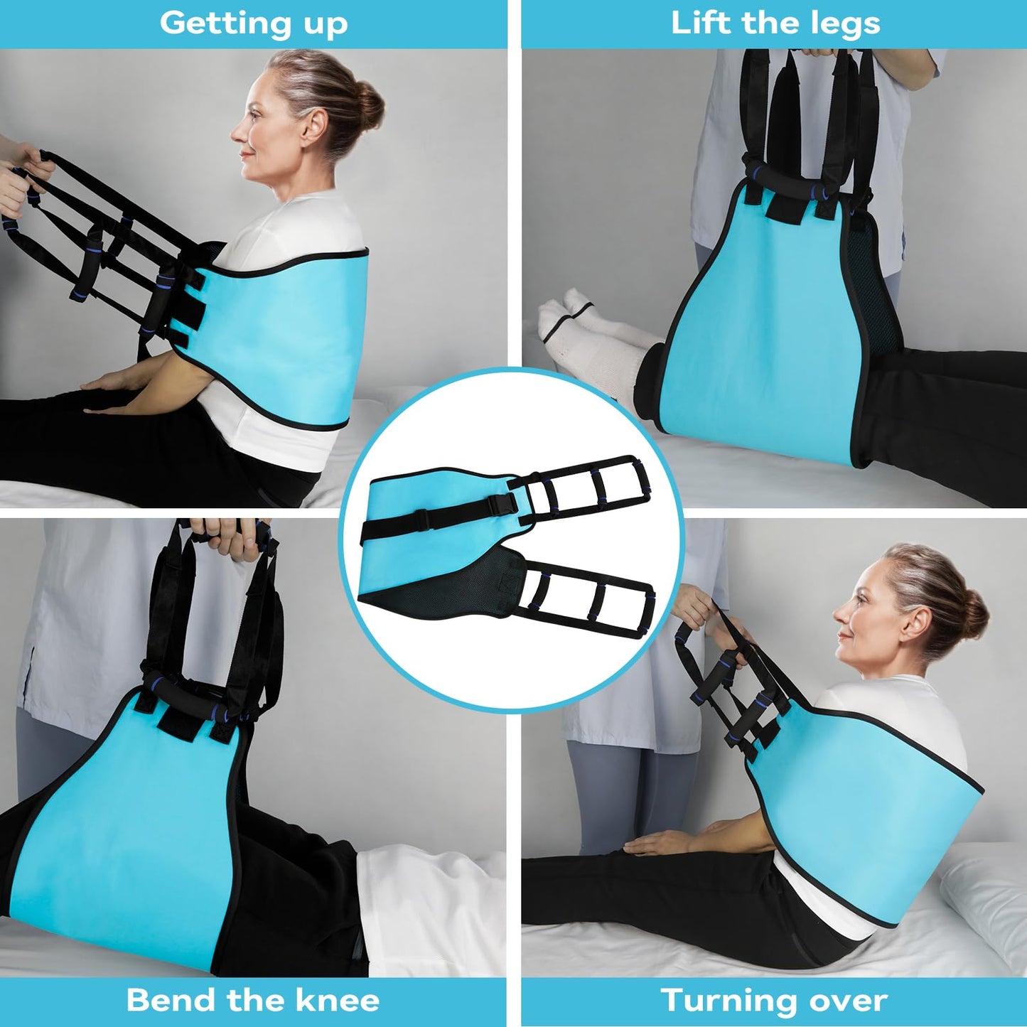 KkaFFe Transfer Sling for Elderly, Padded Assist Gait Belt, Heavy Duty Patient Lift with Straps, Mobility Standing and Lifting Aid for Elderly, Injured, Disabled - Safely Move from Wheelchair and Bed