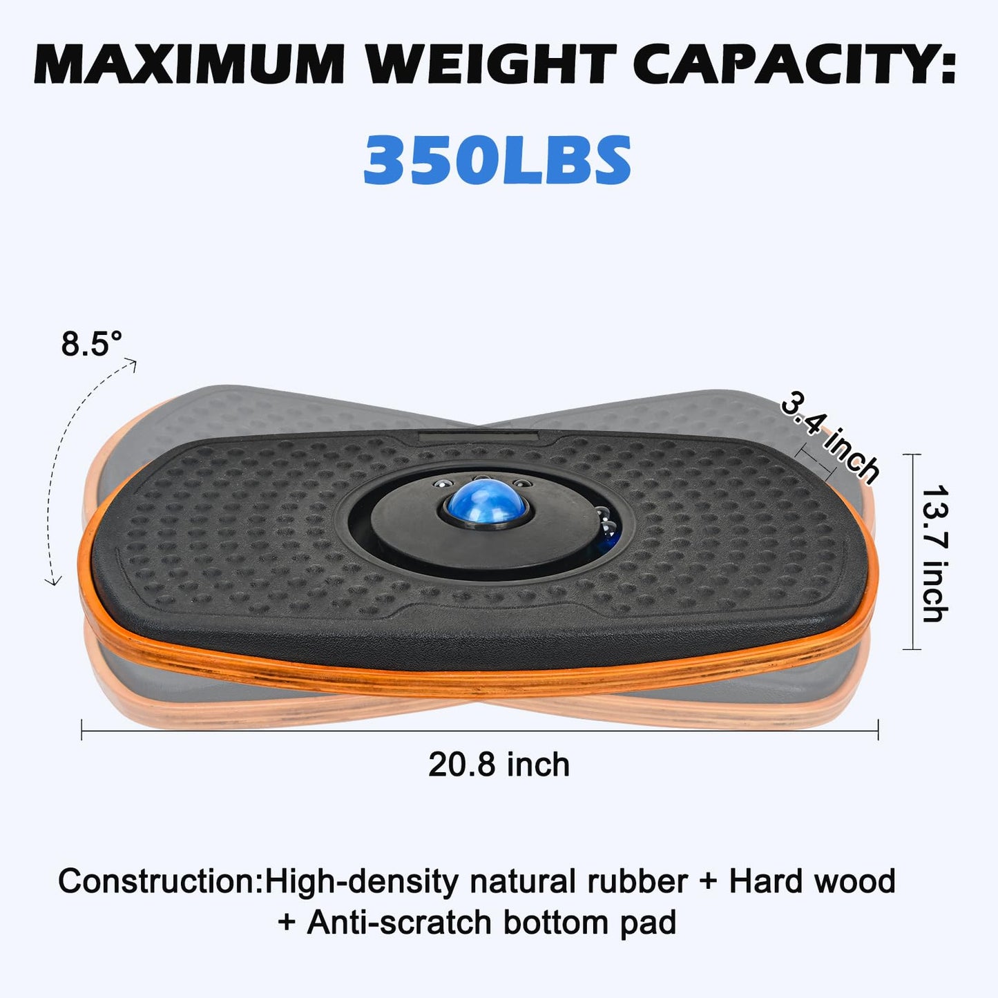 Ergohead Standing Desk Anti Fatigue Mat Balance Board with Marble, 360° Rotation Exercise Wooden Wobble Board Stability Rocker Perfect for Office, Workstation, Home, Gym, Kitchen