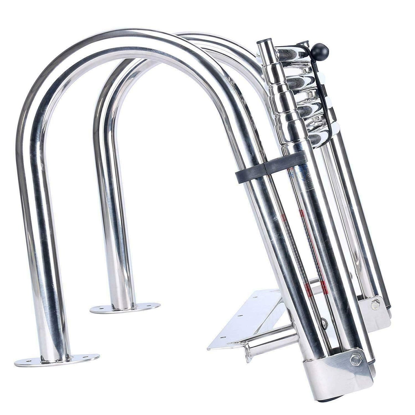 Amarine Made Boat Ladder 4 Steps Removable Premium Stainless Folding Rear Entry Pontoon Boat Ladder w/Extra Wide Step