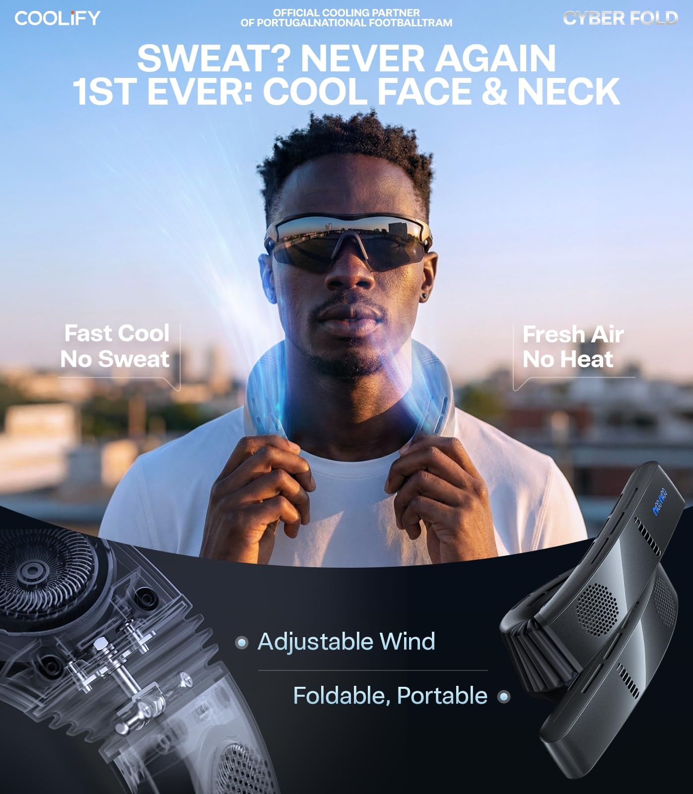 TORRAS 2026 COOLiFY Cyber Fold AI Neck Air Conditioner, Ultimate Cooler Max Cooling Area, Neck & Face Cooler with Adjustable Strong Wind, Rechargeable Neck Fan for Travel Gift for Dad, Husband,Black