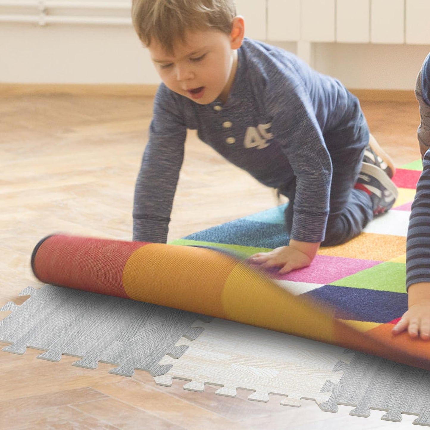 8 PCS Soundproof Interlocking Rug Pad, 11.8 x 11.8 x 0.4 Inch Non Slip Rug Pads, Foam Rug Mat Noise Reduction Puzzle Carpet Padding Protects and Adds Cushion for Hardwood Floors