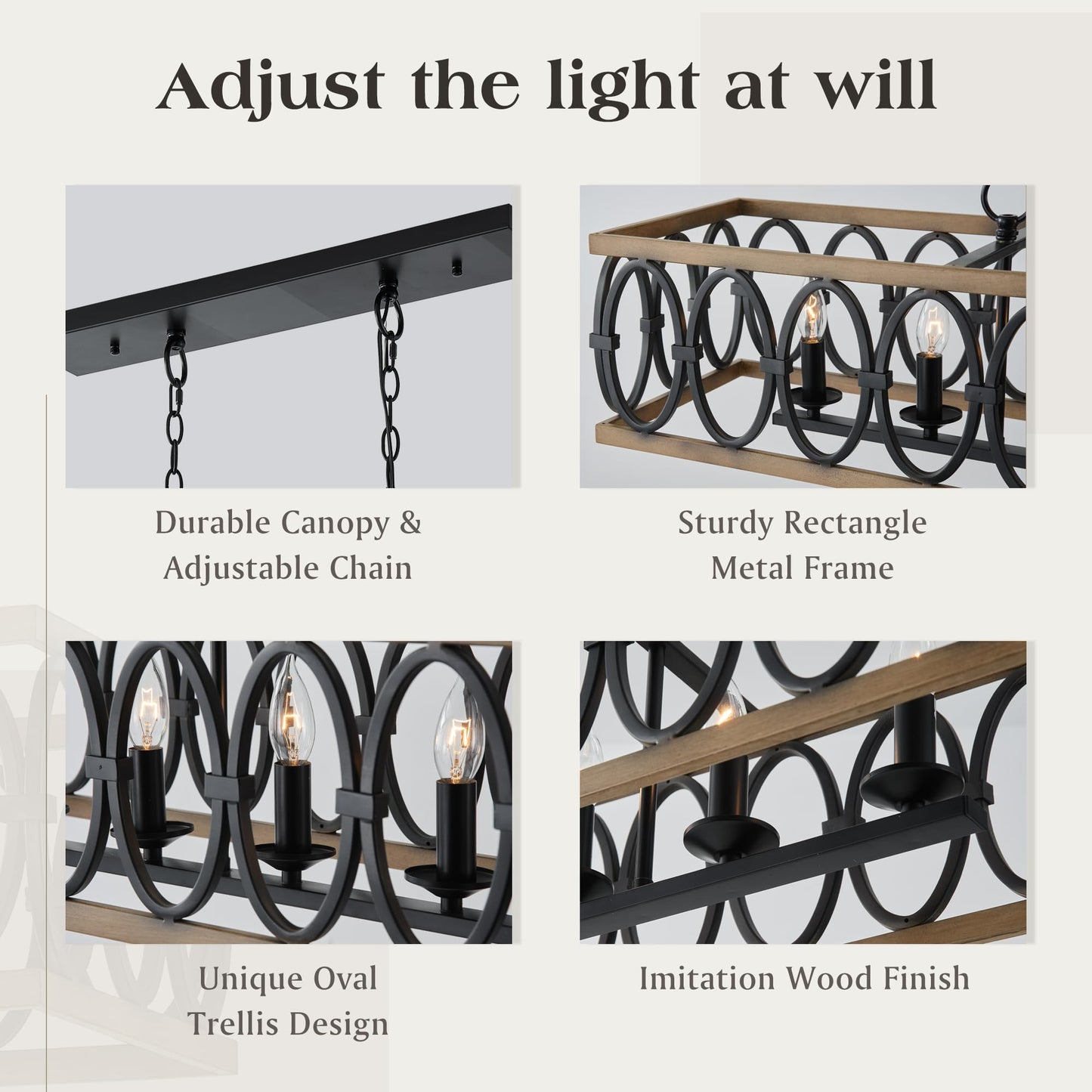 OSAIRUOS L39.4 Rustic Farmhouse Rectangle Chandelier for Dining Room Kitchen Island Lights Cage Pendant Light Fixture Black and Brown Metal Hanging Lighting Retro Vintage Linear Chandeliers 6-Light