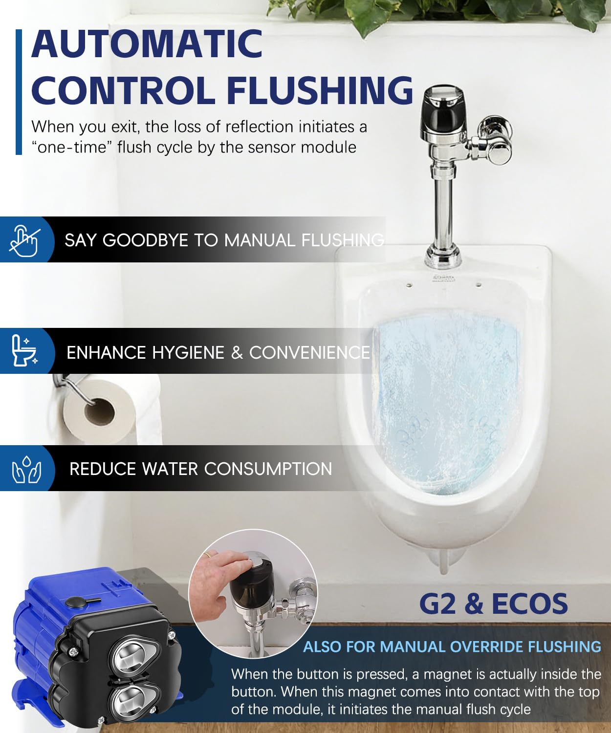 EBV-129-A-U Urinal Electronic Control Module 0.5 & 1.0 GPF for Sloan Optima G2 & ECOS Sensor Urinal Flushometers, 3325451, AXF770 Replacement for Sloan Flush Valve Sensor Module