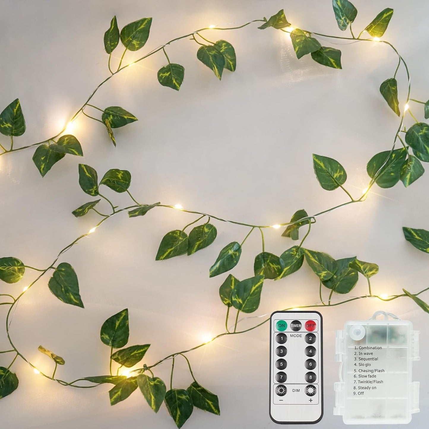Suddus Fairy Lights Vine - 13.1ft 40 LED Battery Operated Pothos String Lights with Remote | Warm White Decor for Bedroom, Garden, Party, Wedding
