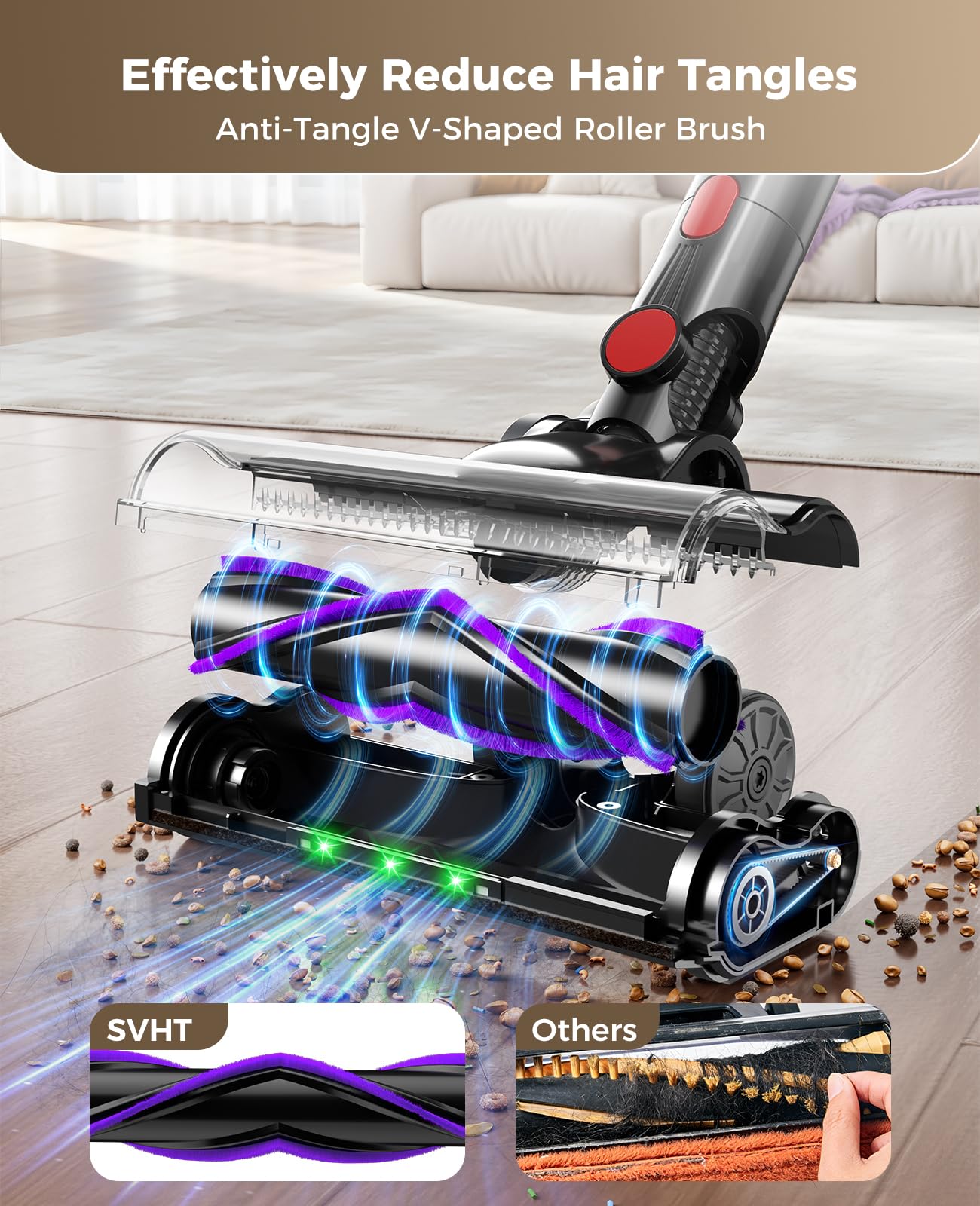 SVHT Cordless Vacuum Cleaner, 450W 40KPA Vacuum Cleaners for Home, 45 Mins Lightweight Stick Vacuum Cordless with LED Display, Rechargeable Battery Vacuum for Carpet,Pet Hair,Hardwood Floor
