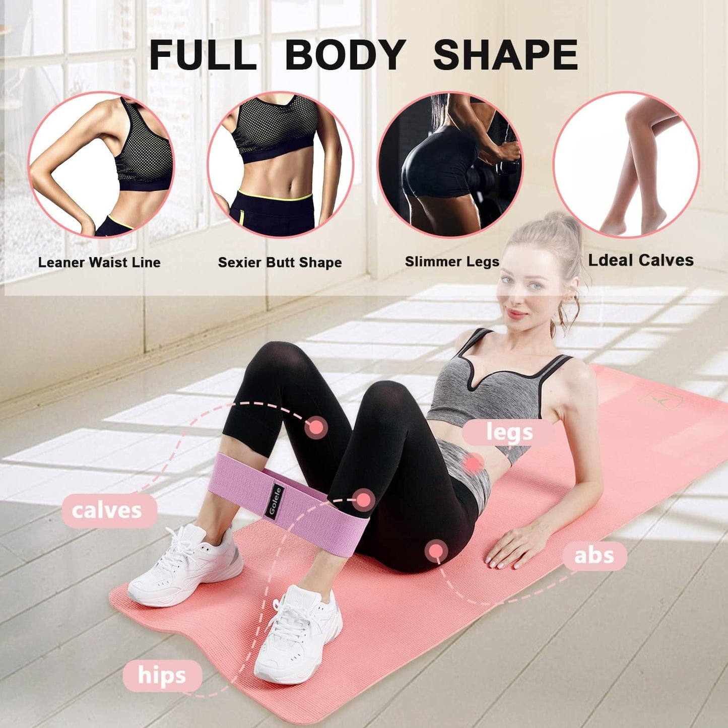 GOLELE Resistance Bands for Working Out 3 Booty Bands- Light Medium Heavy Fabric Exercise Bands for Home Gym, Full Body Workouts, Legs, Hip, Glutes, Arms, Yoga, Latex Fitness Bands for Women and Men