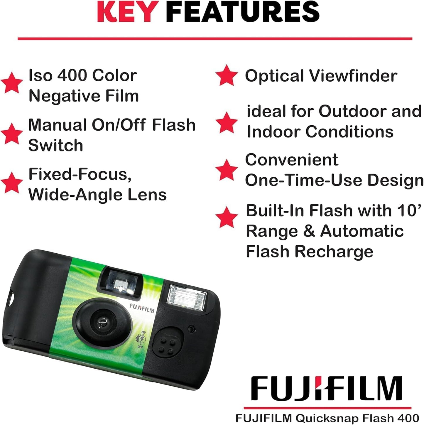 Fujifilm 400 (1 Pack QuickSnap Flash One-Time-Use Camera with Cap Keeper and Pixibytes Microfiber Cleaning Cloth...