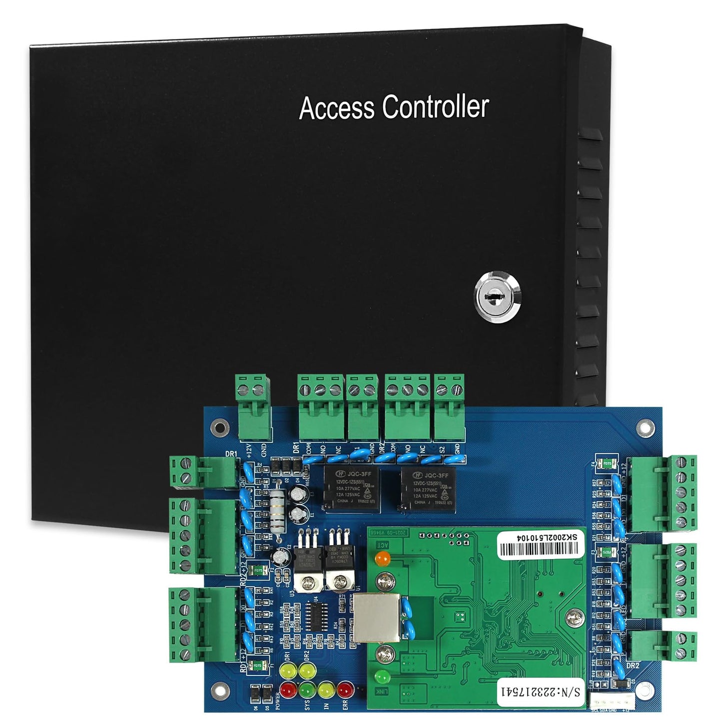 BYX Professional 2-Door Access Control System - Metal 5A 110V-240V Power Box, TCP/IP Network Panel, 20,000 User Capacity, Remote Access Control Software