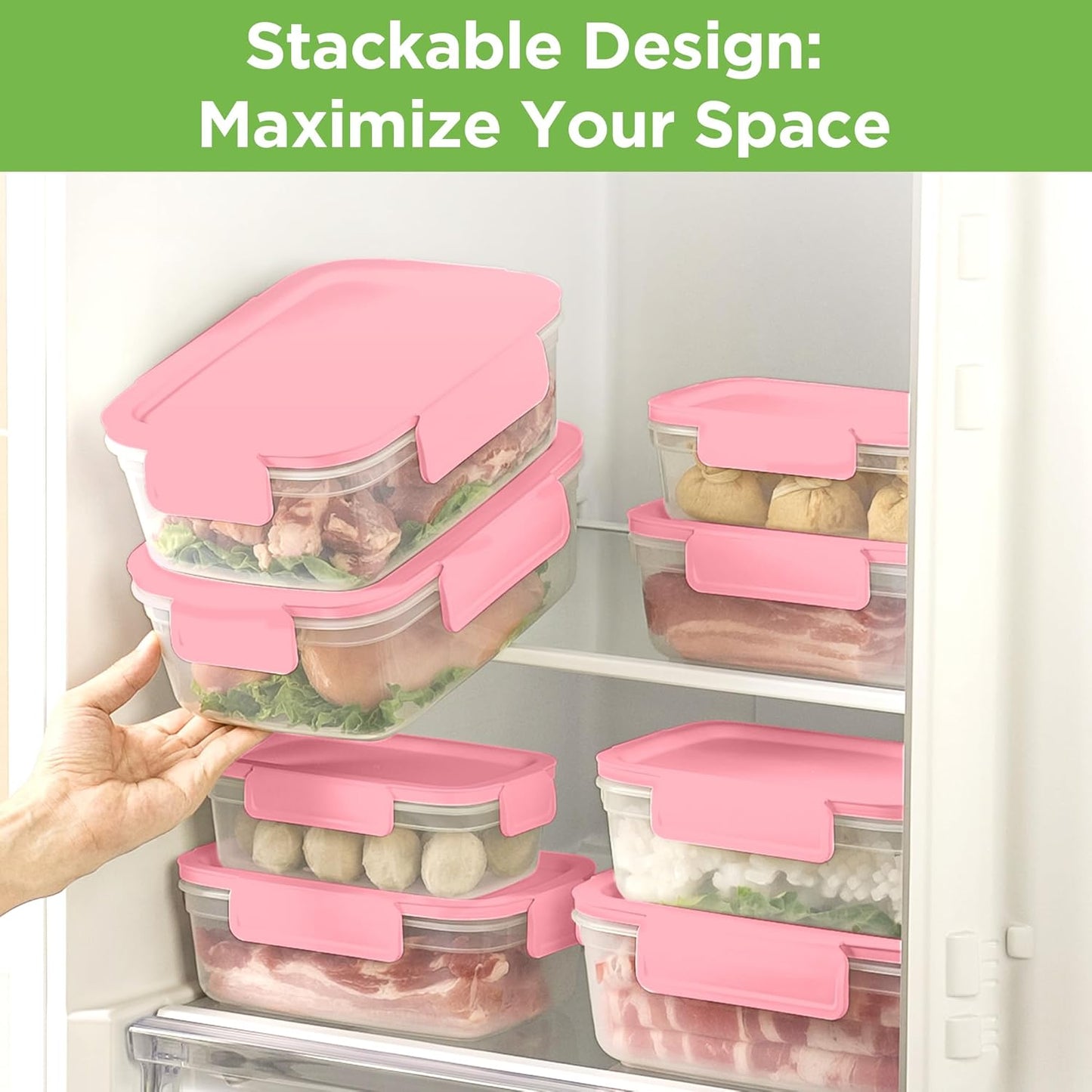Regine Switzerland 10-Pack Food Storage Containers - Airtight, BPA-Free, 47.3oz Each, Pink | Ideal for Meal Prep