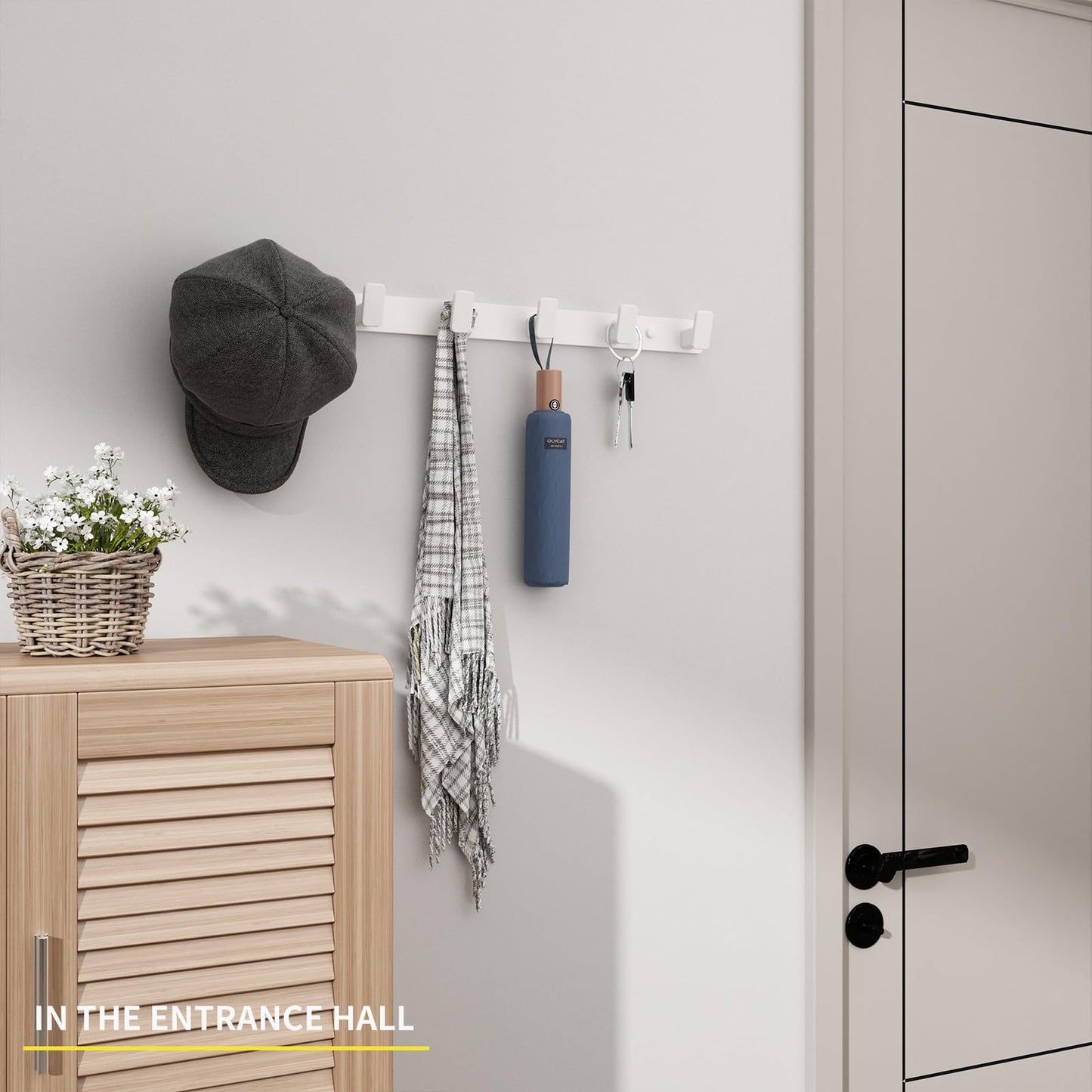 Coat Hook Wall Rack Hanger - White Coat Rack with 6 Hooks Wall Hooks for Hanging Hat Key Bag Towel Wall Mount Coat Holder