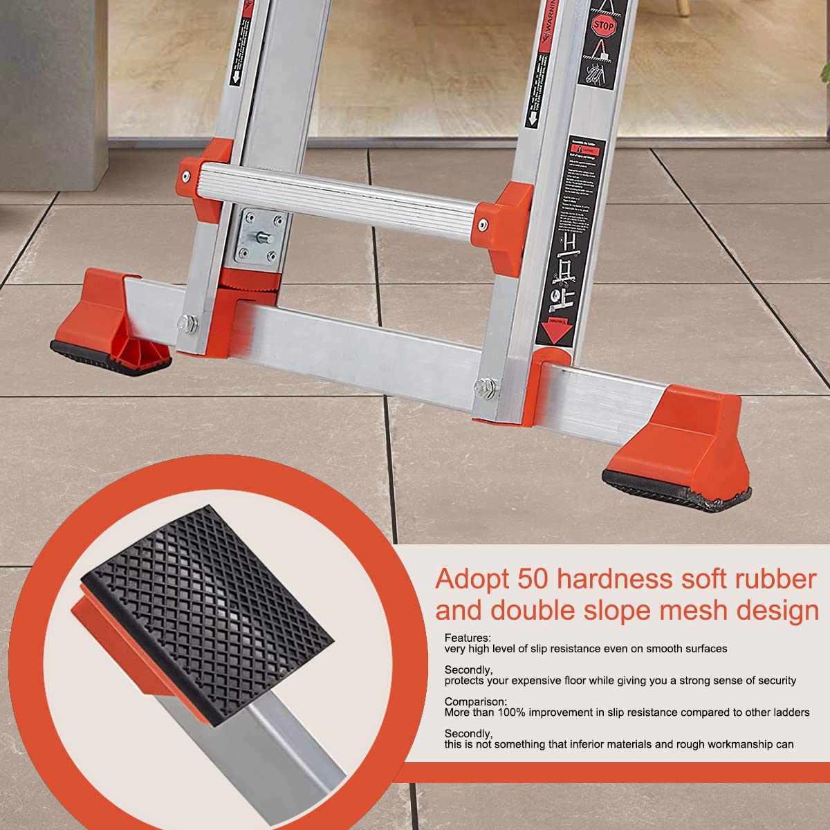 LANBITOU Ladder, A Frame 4 Step Ladder Extension, 14 FT Anti-Slip Multi Position & Storage Folding Ladder, 330 lbs Security Load Telescoping Aluminum Ladders for Stairs Home Indoor Outdoor Roof