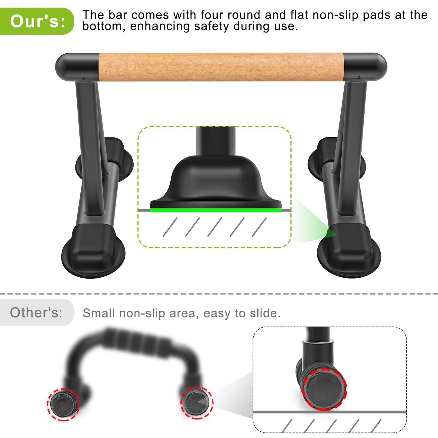 Dolibest Push Up Bar, 12'' High Parallettes Bars with Wooden Handles, Stable and Comfortable Calisthenics Equipment, Suitable for Handstand, L-Sit, Dip Bar, Strength Training for Indoor Outdoor