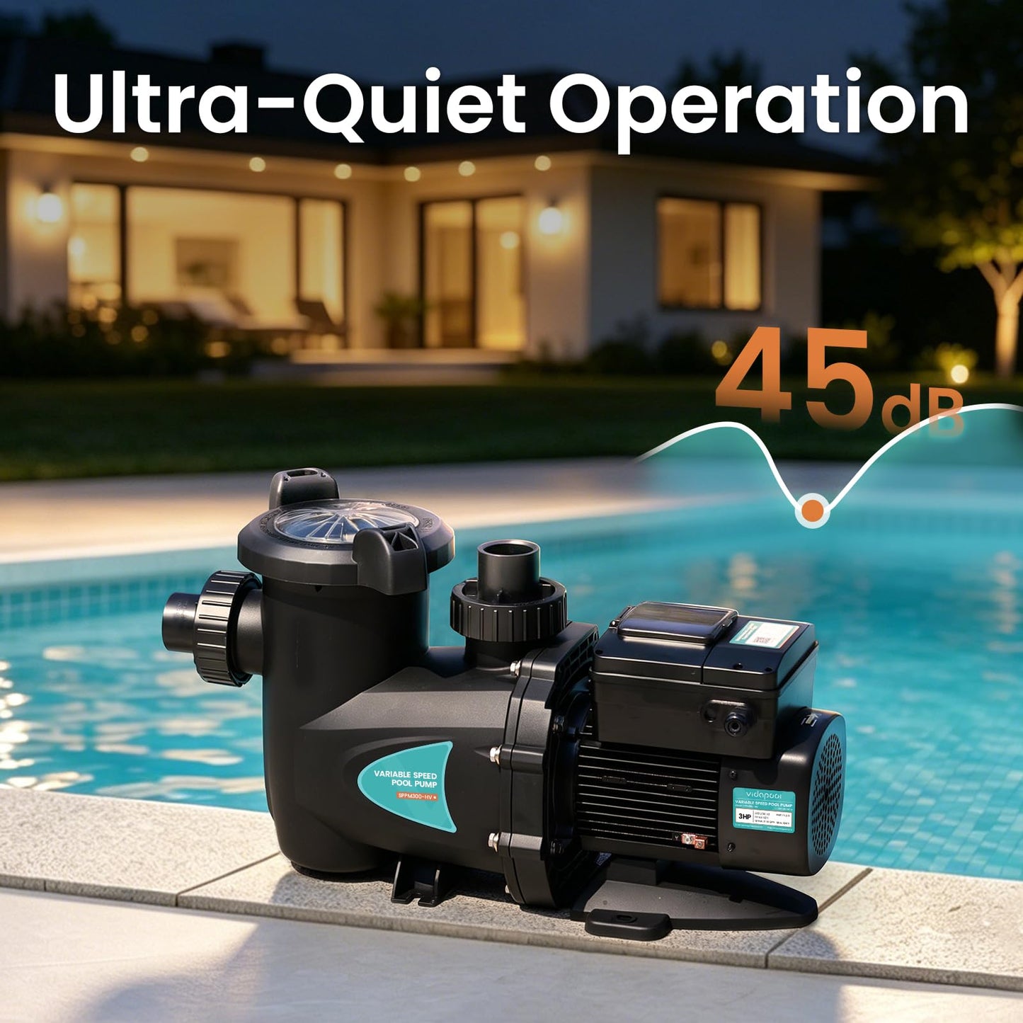Vidapool Variable Speed Pool Pump, In/Above Pool Pump with Filter Basket, 3 HP, 220V, 11100GPH