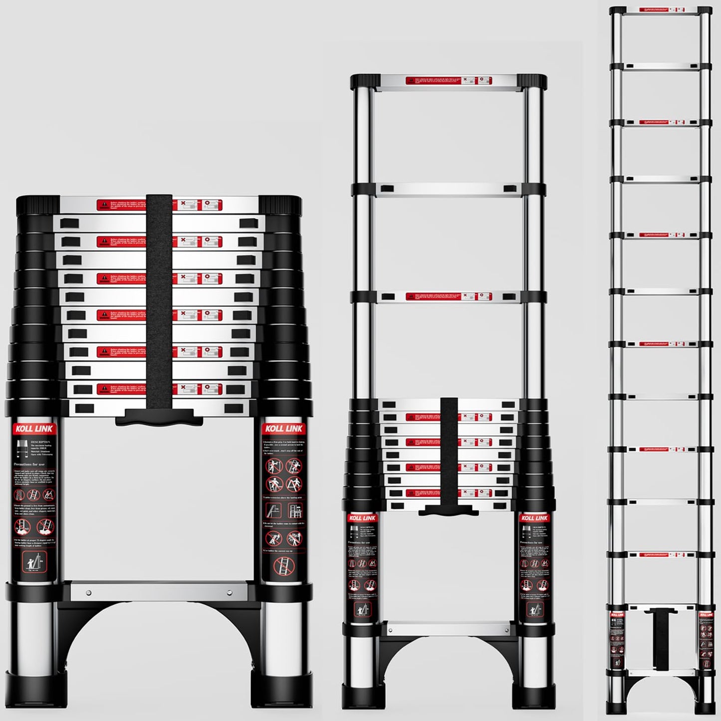 KOLL LINK Telescoping Ladder,12.5 FT Aluminum Lightweight Extension Ladder with 2 Triangle Stabilizers, Heavy Duty 330lbs Max Capacity