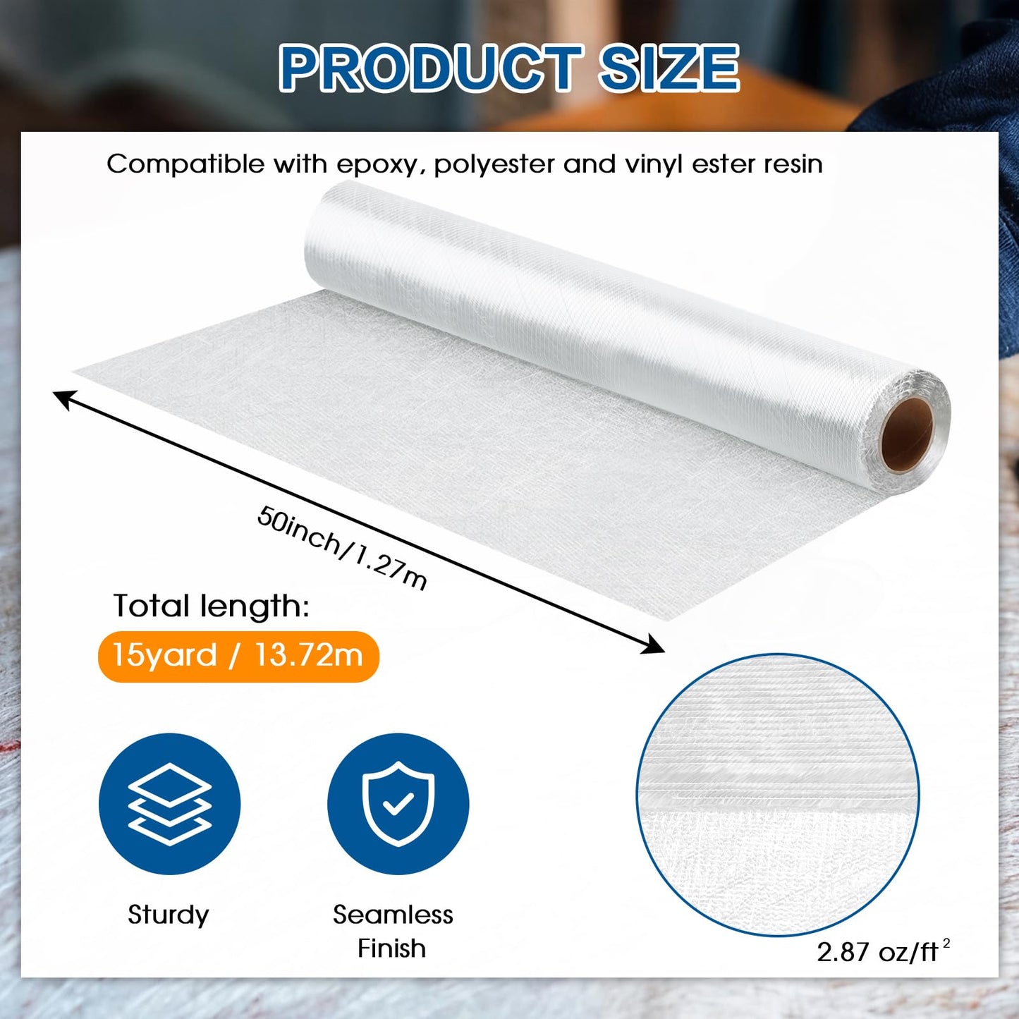 ZXQDRE 1708 Biaxial Fiberglass Cloth Mat Roll, 50" x 540" Heavy Duty Fiber Glass Cloth for Boat, Automotive and Roofing | DIY Epoxy & Polyester Compatible Fiberglass Repair Sheet