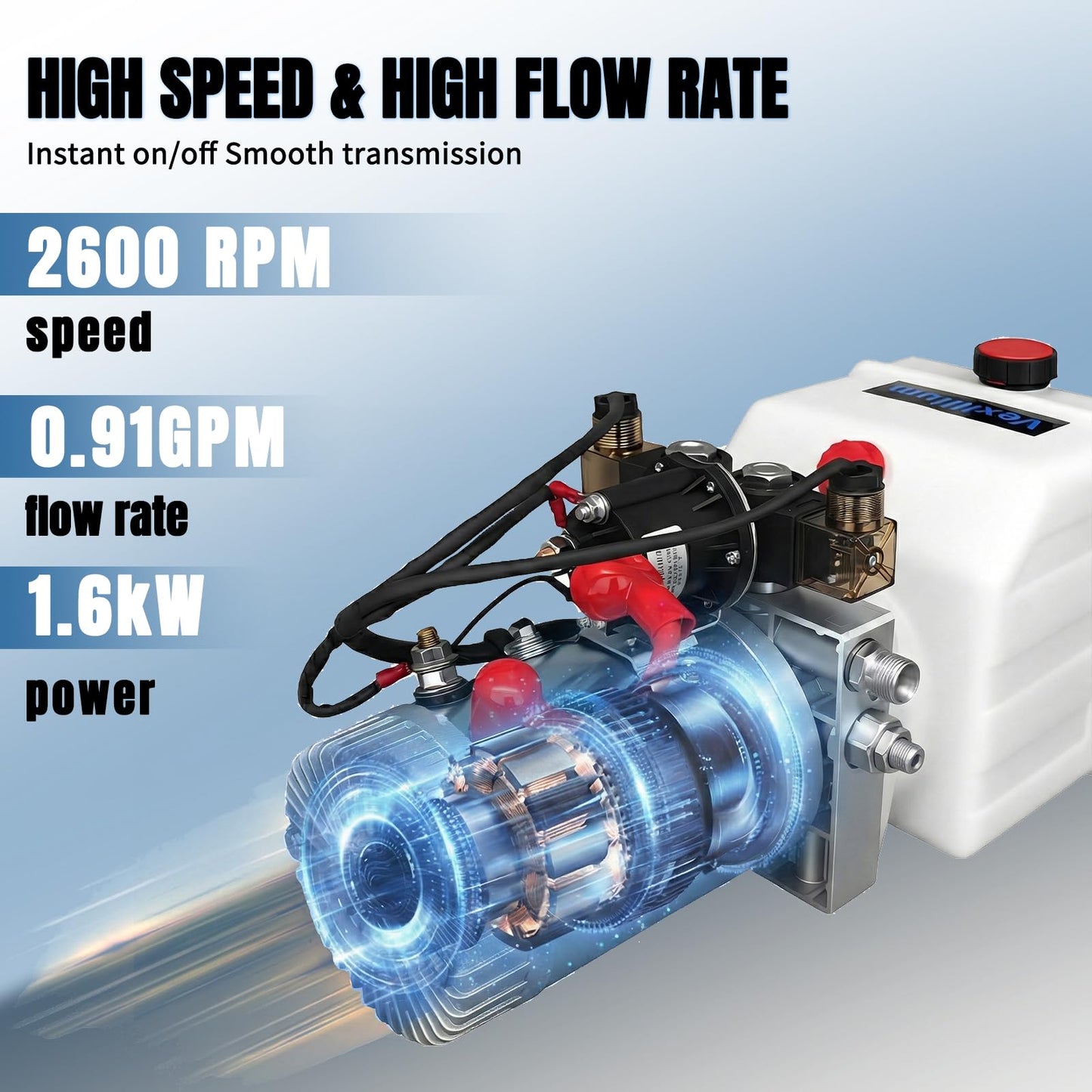 Vexillium 3 Quart Hydraulic Power Unit, Double-Acting Electric Hydraulic Pump, DC 12V 3200 PSI, Plastic Reservoir for Dump Truck & Dump Trailer Hydraulic Systems