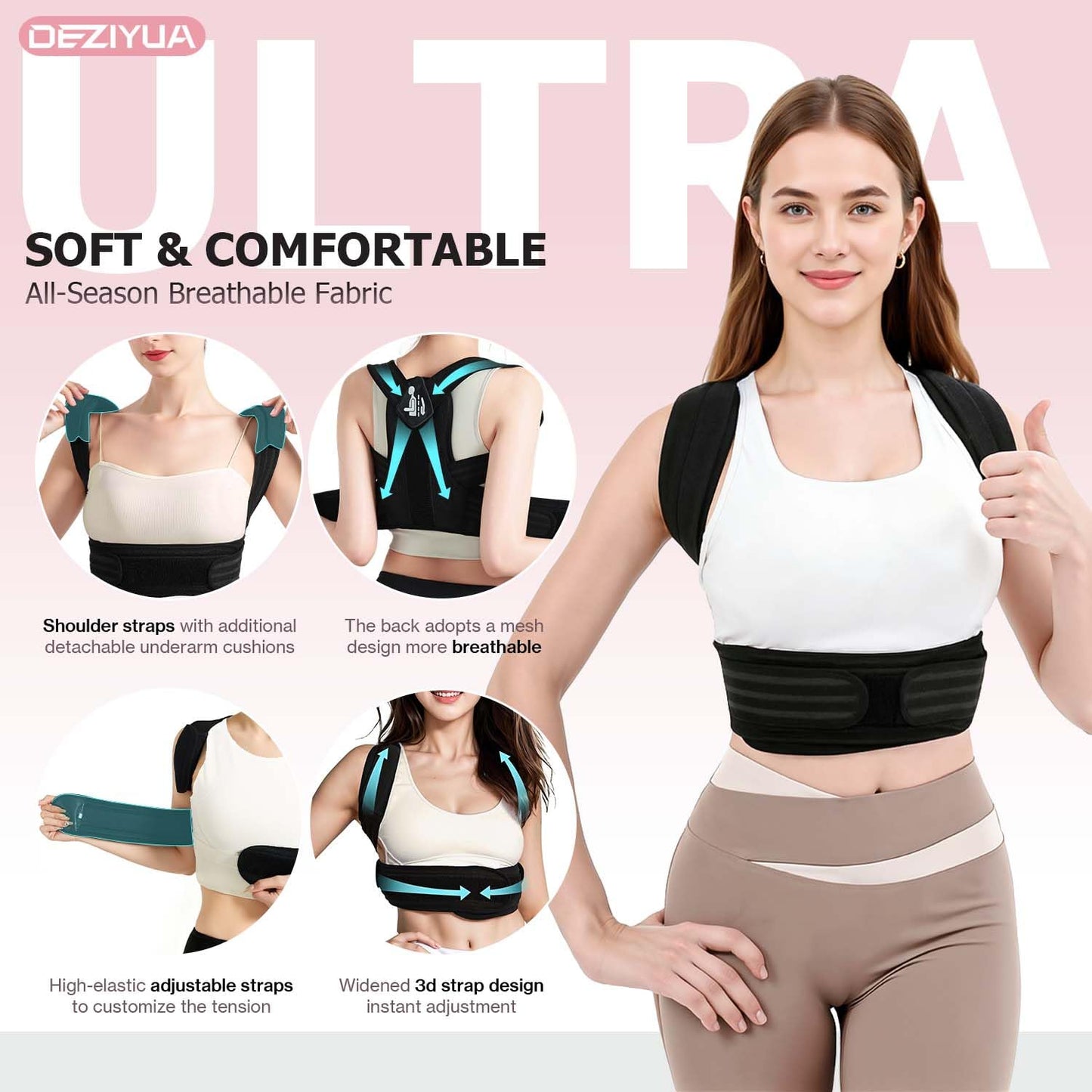 DEZIYUA Posture Corrector Back Brace for Women and Men, Shoulder Straightener, Adjustable Back Support Brace, Back Pain Relief – Slouching, Scoliosis, Hunchback, Hump, Thoracic, Spine Alignment – with Adjustable Shoulder Straps, Posture Support. Posture C