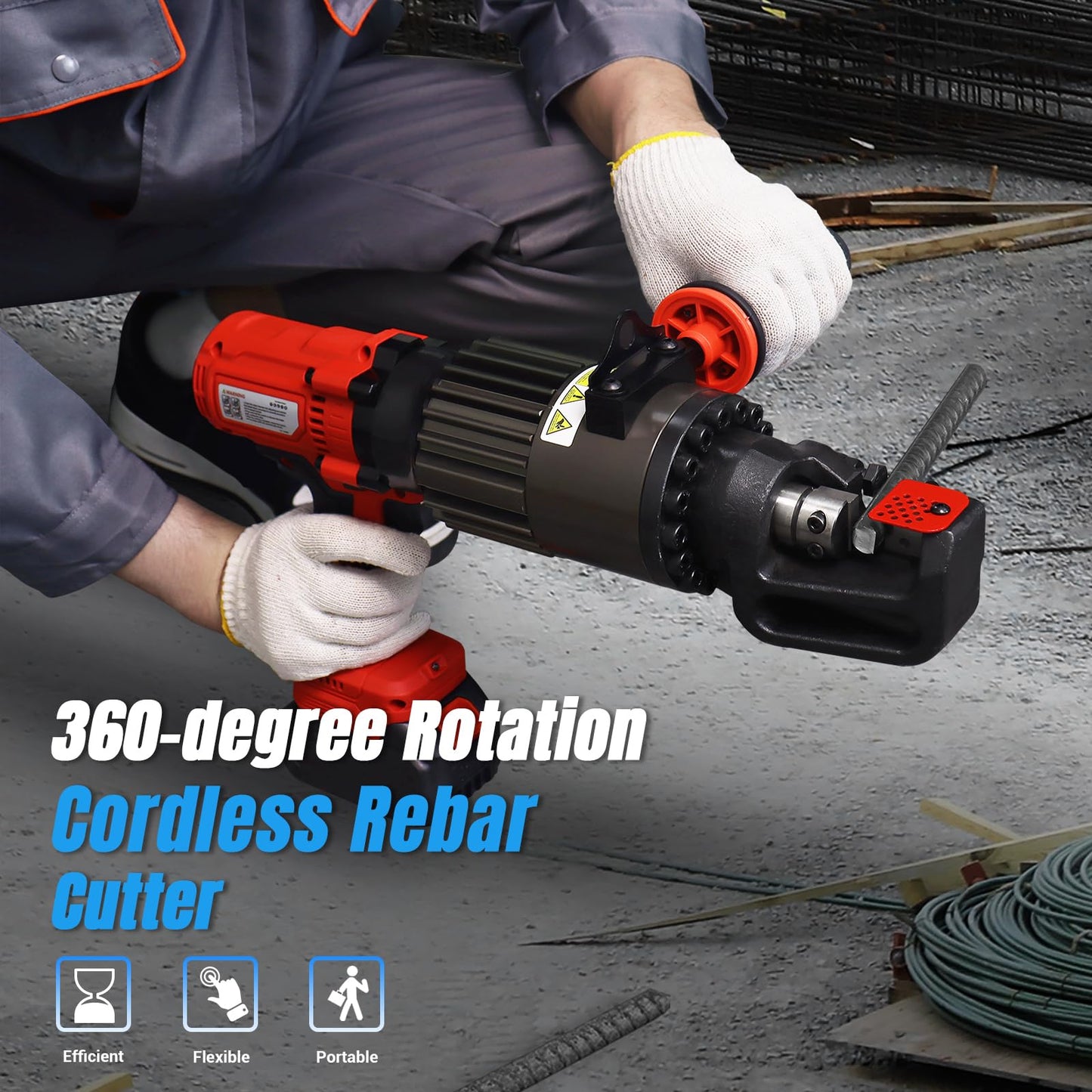 LOSCHEN 360-degree Rotation Cordless Rebar Cutter,Portable Handheld Rebar Cutting Saw,Electric Hydraulic Rebar Cutter,Cutting up from 3/20"(4mm) to 3/4 Inch #6 (20mm) Rebar (Li-ion Battery Version)