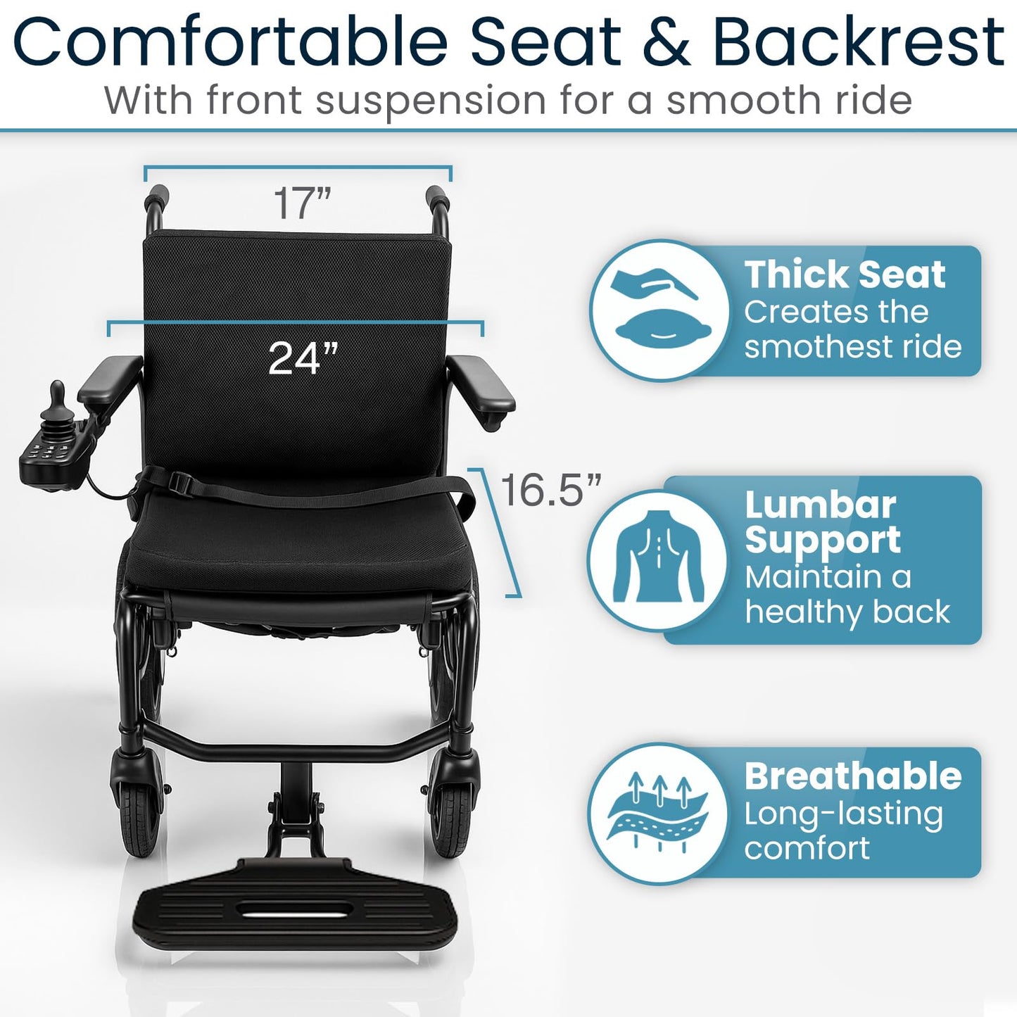 Vive Lightweight Electric Wheelchair for Adults - 39 lbs Carbon Fiber Foldable Power Chair Portable Motorized Mobility Aid for Seniors - Travel Friendly Durable Compact Collapsible Frame, Easy Storage