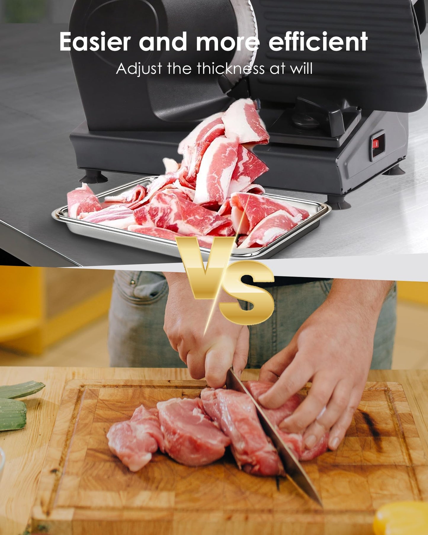 Meat Slicer Machine for Home Use - Electric Deli Food Slicer with Removable 7.5'' Stainless Steel Blade, 1-15mm Adjustable Thickness Meat Slicers for Slicing Meat, Cheese, Bread, Easy to Clean (Black)