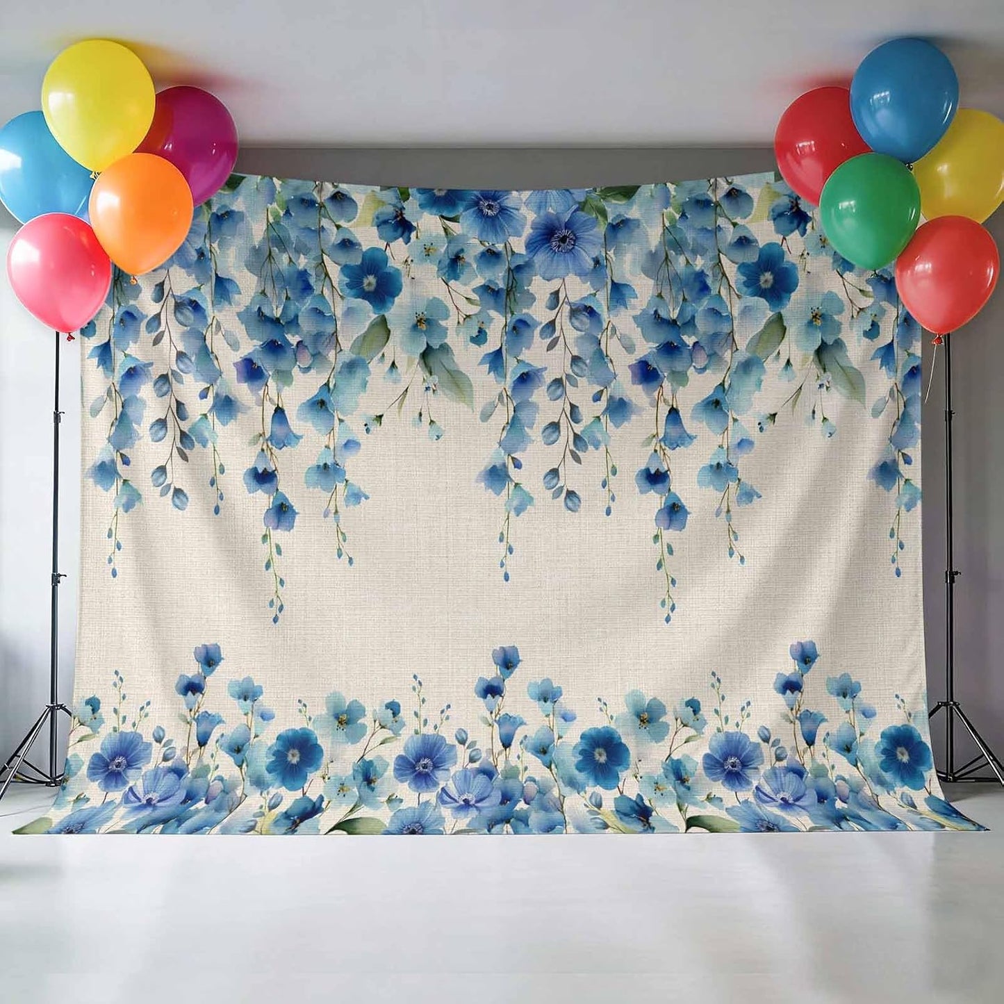 VANPTBNHS 10x8ft Curtain,Country Photography Backdrop,Retro Blue Flowers on Jam Professional Photography Background