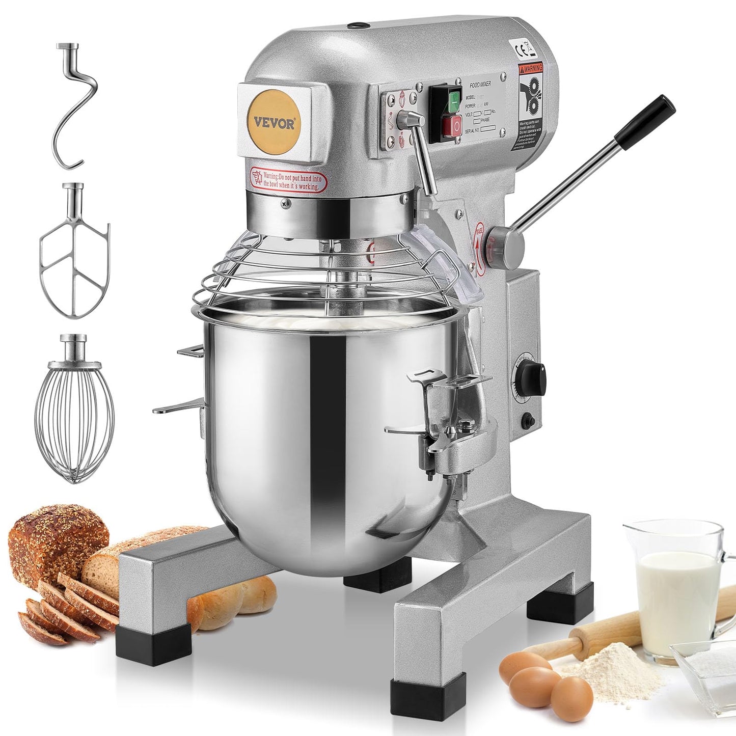 VEVOR Commercial Food Mixer 20Qt, Commercial Mixer with 3 Adjustable Speeds, 1100W Dough Mixer,Commercial Stand Mixer with Stainless Steel Bowl