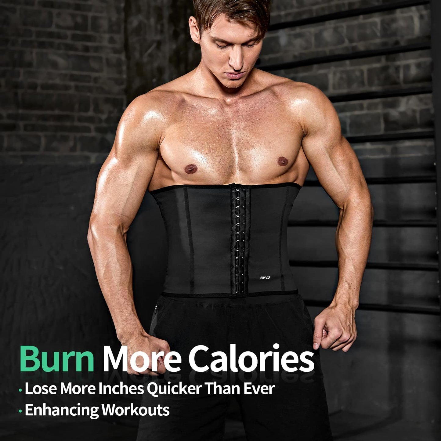 BVVU Waist Trainer for Men Waist Trimmer Tummy Control Sauna Sweat Belt Stomach Wrap Lower Belly Fat Back Support Black