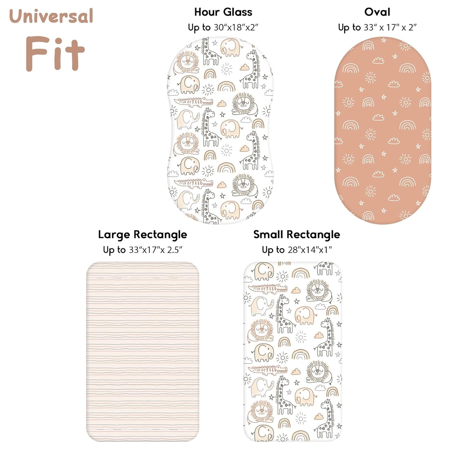 Yoofoss Bassinet Sheets - 3-Pack Fitted Sheets Set for Halo Bassinest | Soft, Breathable Fabric (Brown & Animals)