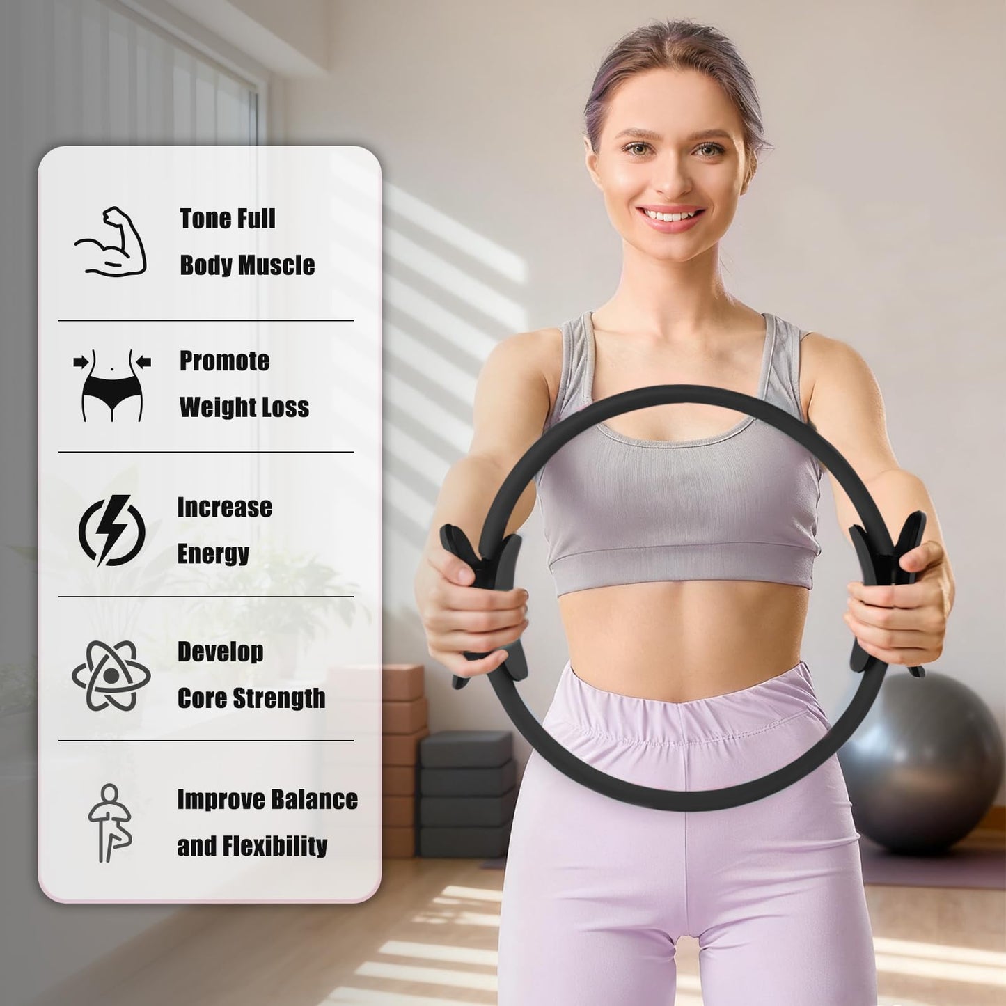 RitFit Pilates Kit - 14 Inch Pilates Ring Magic Circle with Pilates Ball, Resistance Bands & Yoga Strap, Pilates Equipment for Home Workout Toning Thighs, Arms and Core (Black)