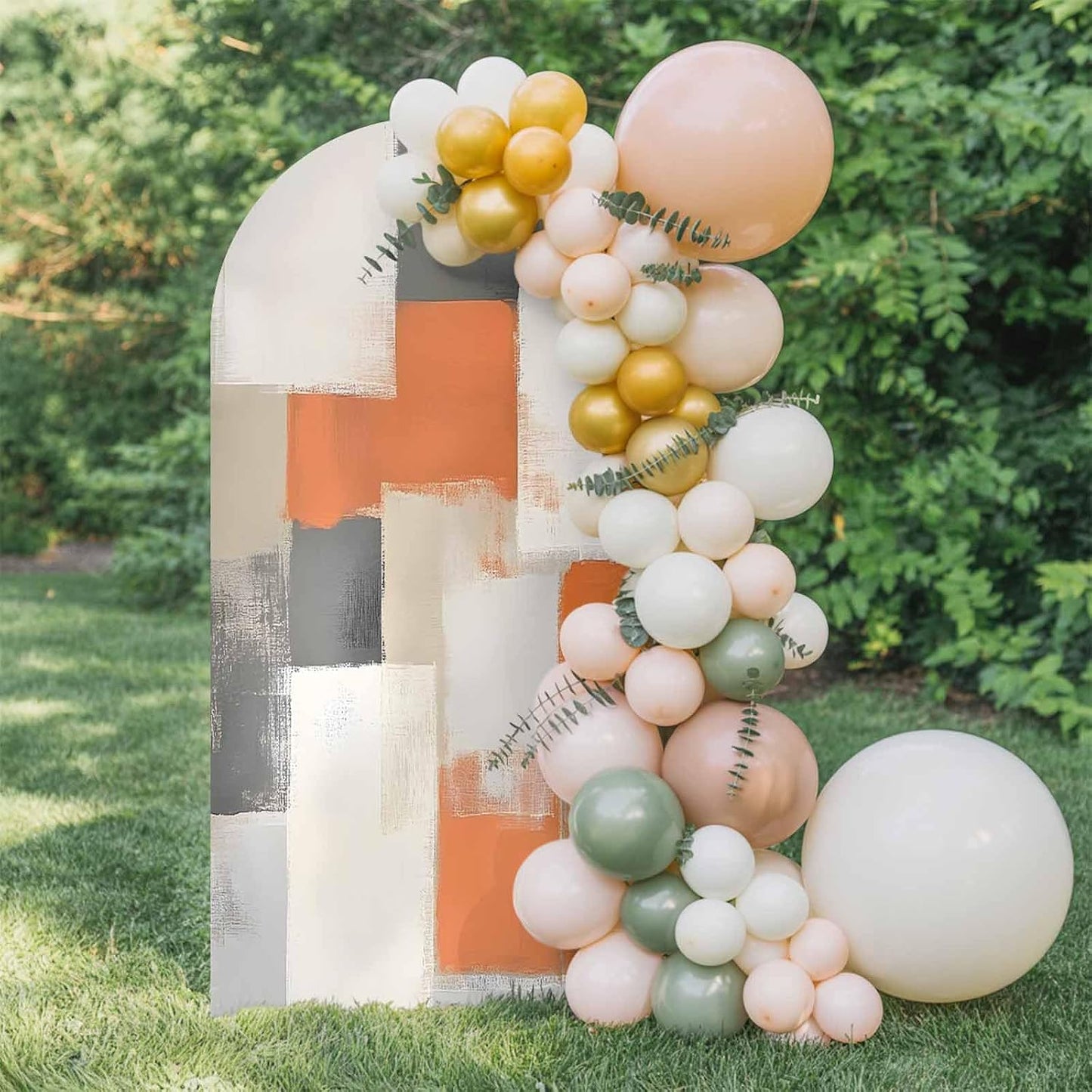 Jnbasdffb 7.2 Orange Beige Geometric Wedding Arch Cover, Stretchy Spandex Arch Backdrop Stand Covers FT, Abstract Grey