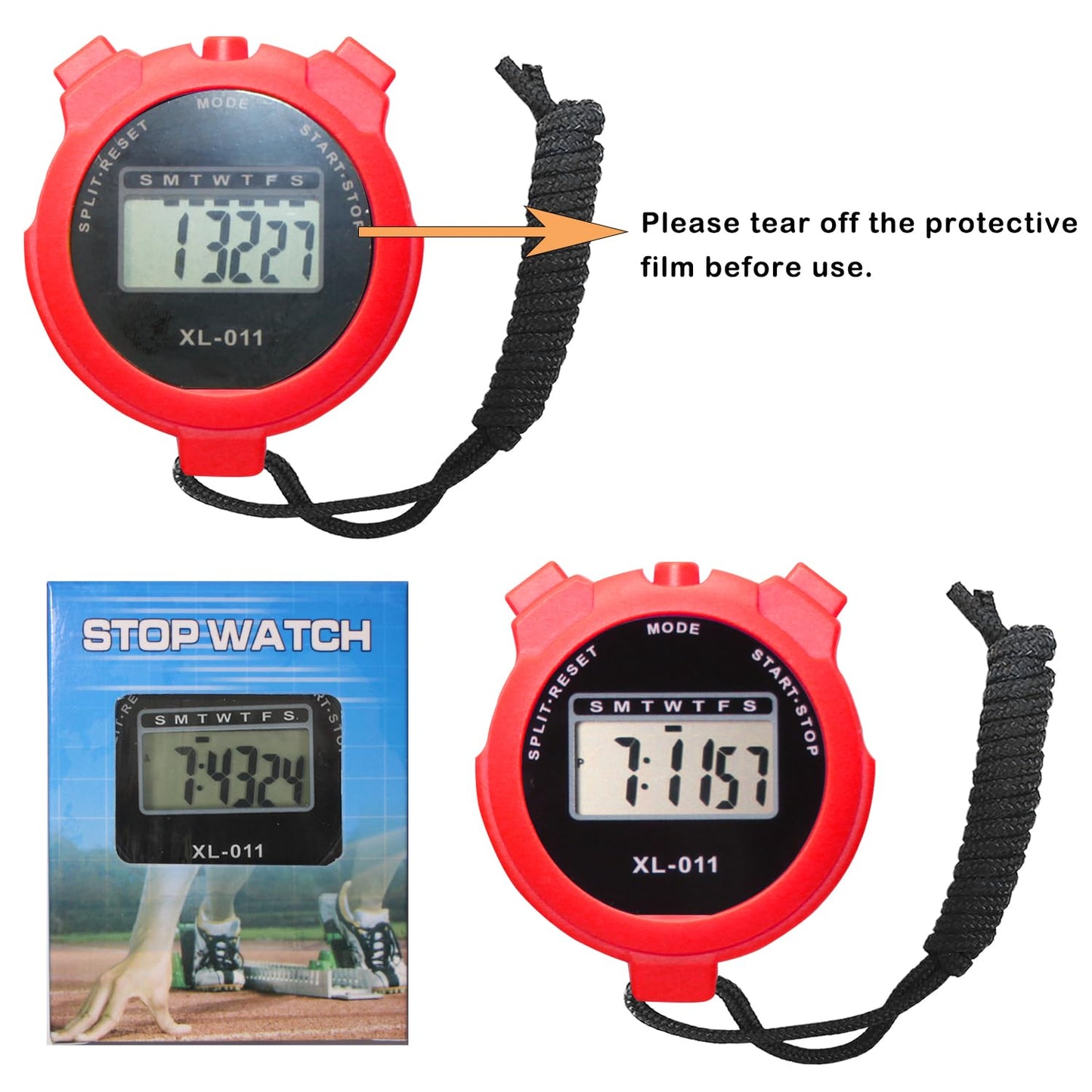 6-Pack Multi-Function Electronic Digital Sport Stopwatch Timer, Large Display with Date Time and Alarm Function, Sports Coaches Fitness Coaches and Referees (Blue+Red+Black)