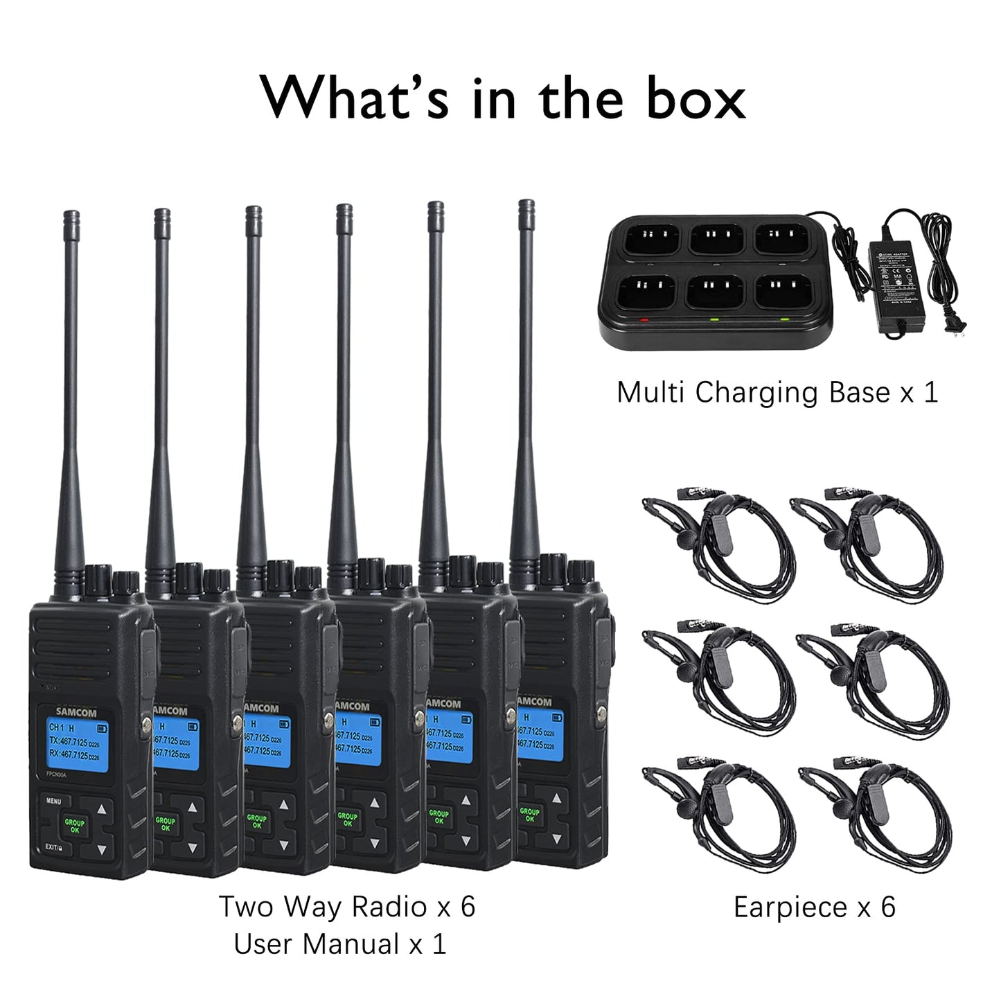 SAMCOM FPCN30A Two Way Radio Commercial with Gang Charger, Rechargeable 2 Way Radio,5W Walkie Talkie High Power, UHF Radios for Warehouse,Churches,Jobsite (6 Pcs Radio + Charger Gang)